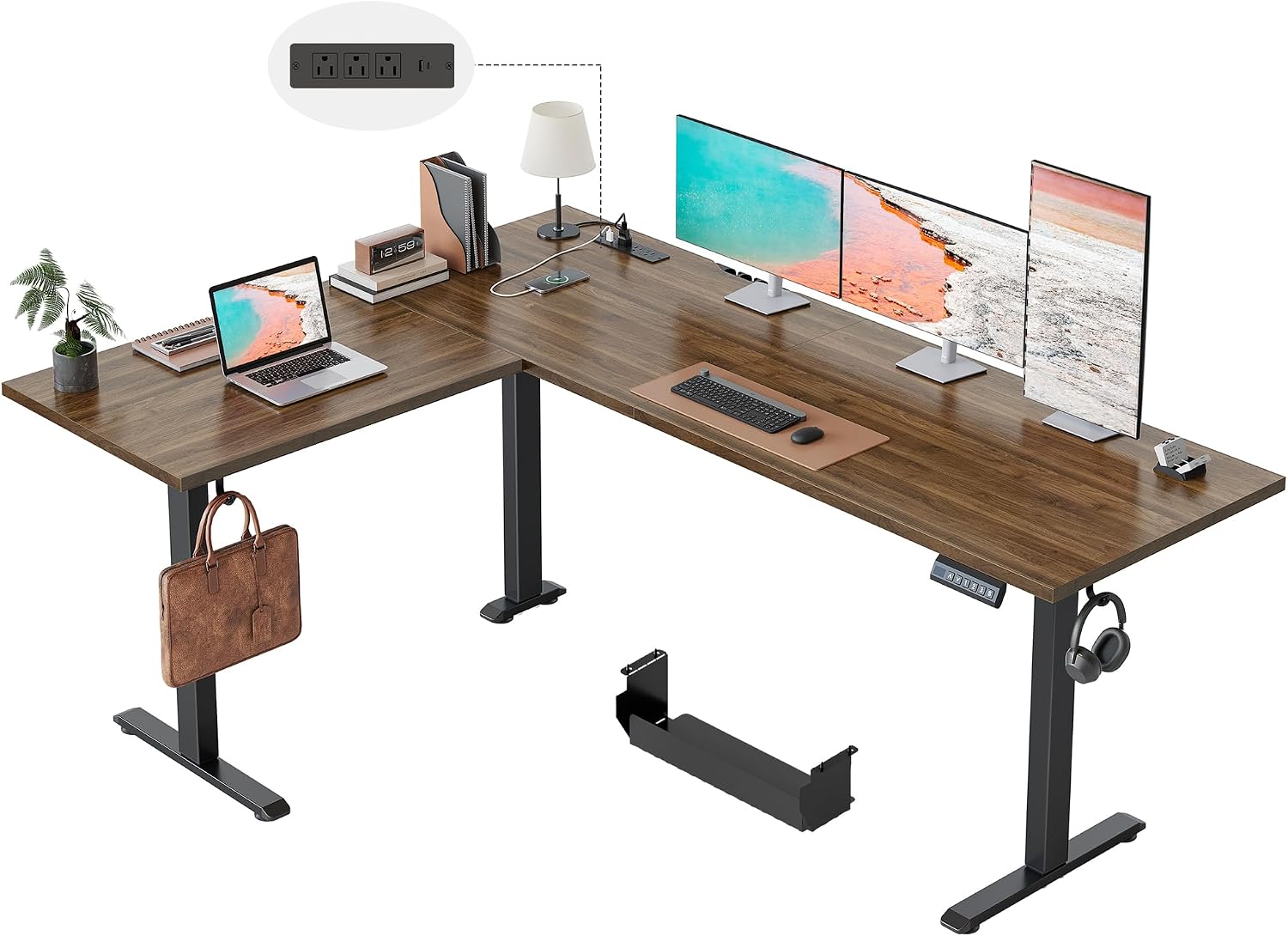 L Shaped Standing Desk 63 x 48 Inch, Electric Height Adjustable Corner Desk for Home Office Workstation, Ergonomic Sit to Stand Computer Table with Memory Controller, Rustic Brown - Image 26