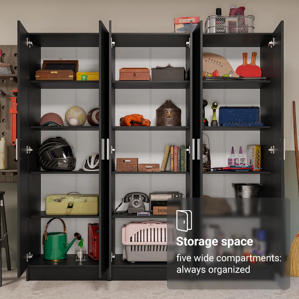 Madesa Garage Set 3 Pantry Storage Cabinet with 15 Utility Shelves 71"L Wooden Organization Unit for Garage - White - Image 15