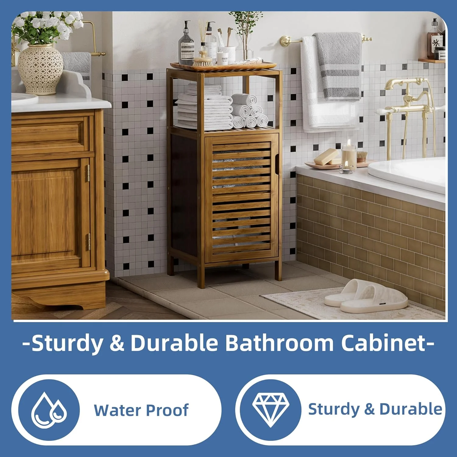 Bathroom Cabinet, Bamboo Floor Cabinet Free Standing, 4 Tier Sofa Side Storage Cupboard for Living Room Kitchen Bedroom - Image 13