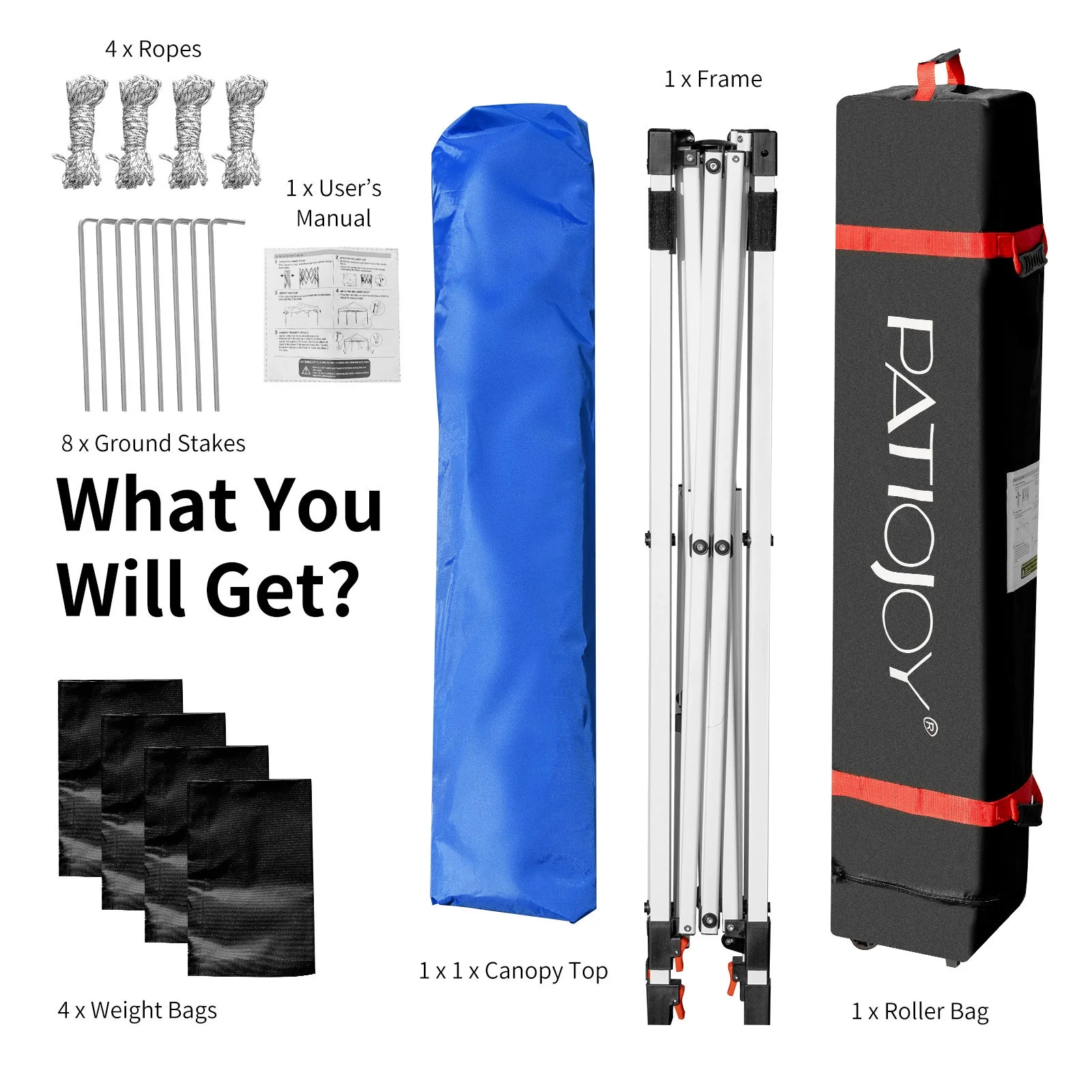 Patiojoy Pop-up Canopy Tent 6.6' x 6.6' Height Adjustable Commercial Instant Canopy w/ Portable Roller Bag White - Image 20