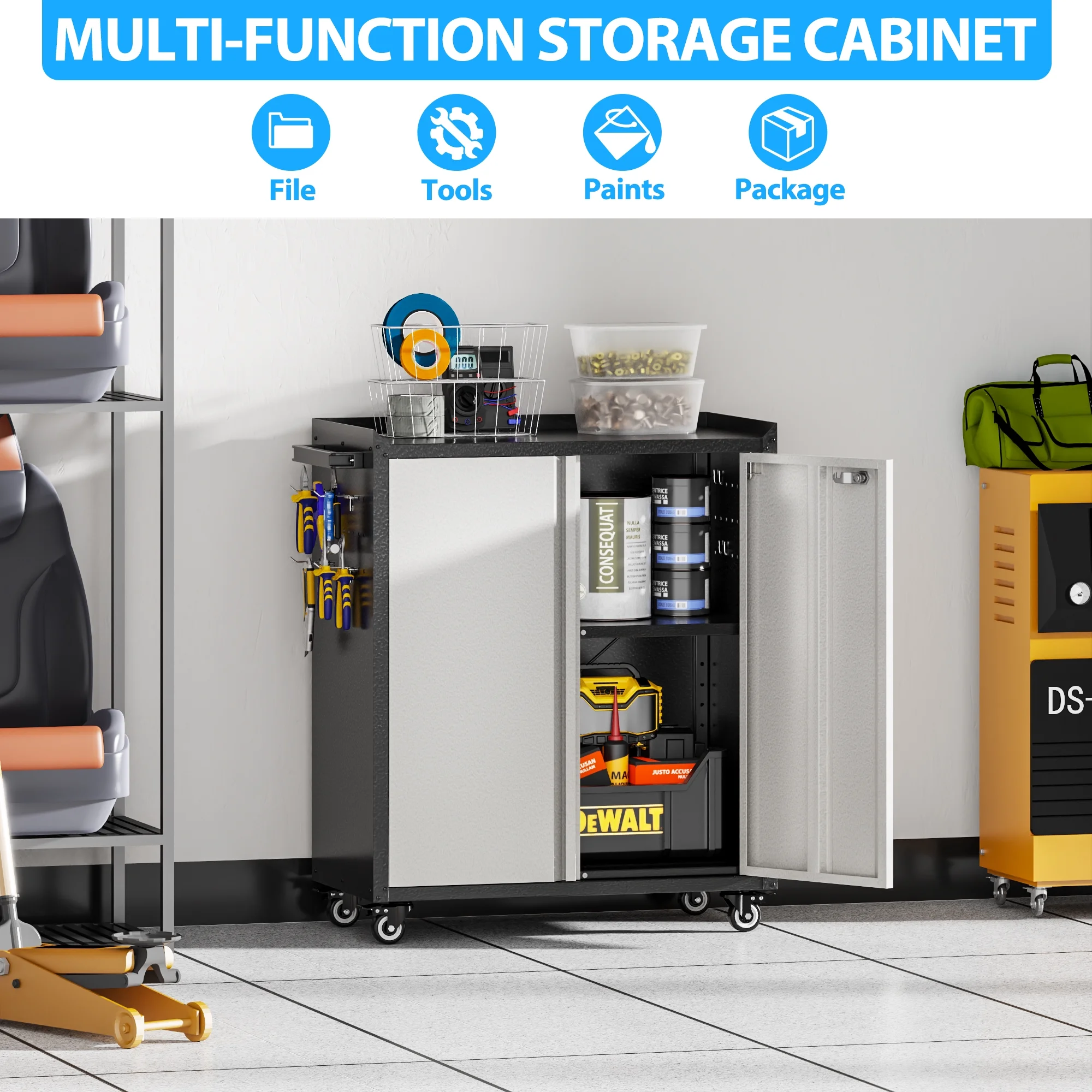 Gaeanet Rolling Tool Storage Cabinet with 5 Adjustable Shelves and Pegboard,Metal Garage Storage Cabinet with Wheels for Garage Home Office Utility Room,71" H-32" W-16" D,Required Assembly, Black - Image 36