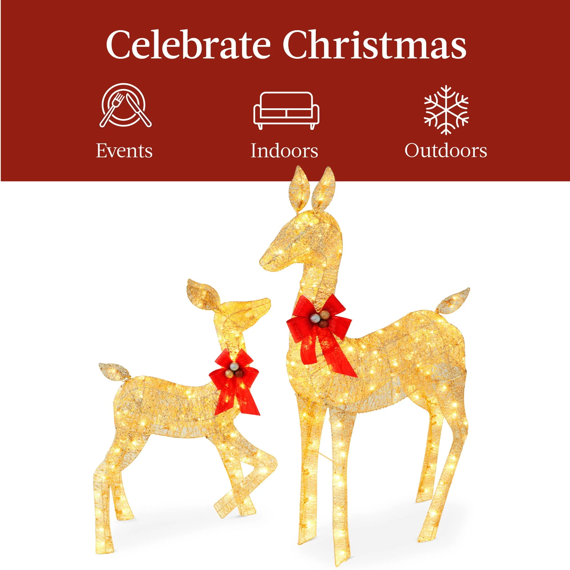 Best Choice Products 2-Piece Lighted Christmas Deer Set Outdoor Yard Decoration with 210 LED Lights, Stakes - Gold - Image 8