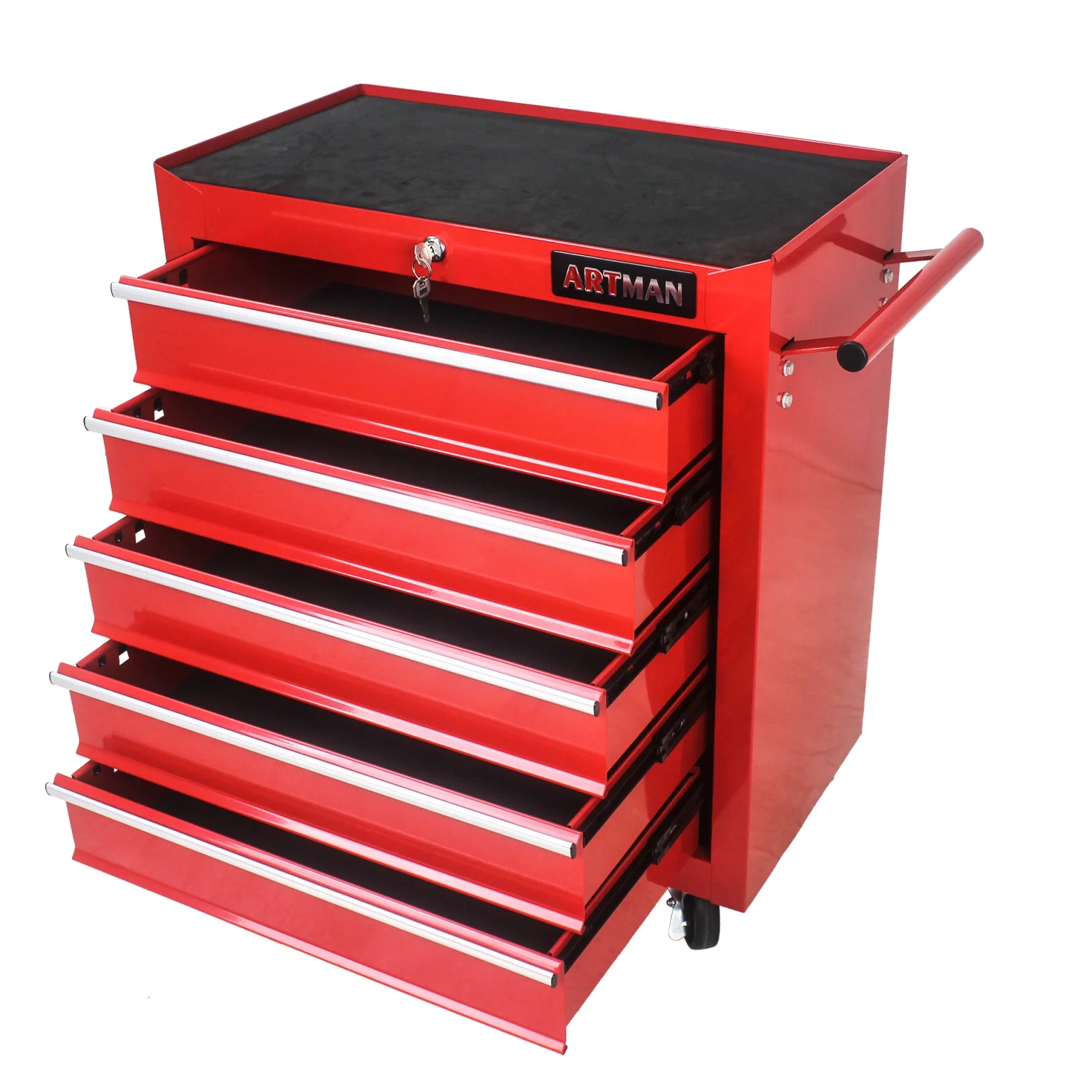 5-Drawer Rolling Tool Chest, Metal Tool Storage Organizer Cart with Locking System and Wheels, Multifunctional Mechanic Tool Cart for Garage, Warehouse, Workshop, Repair Shop, Red - Image 2