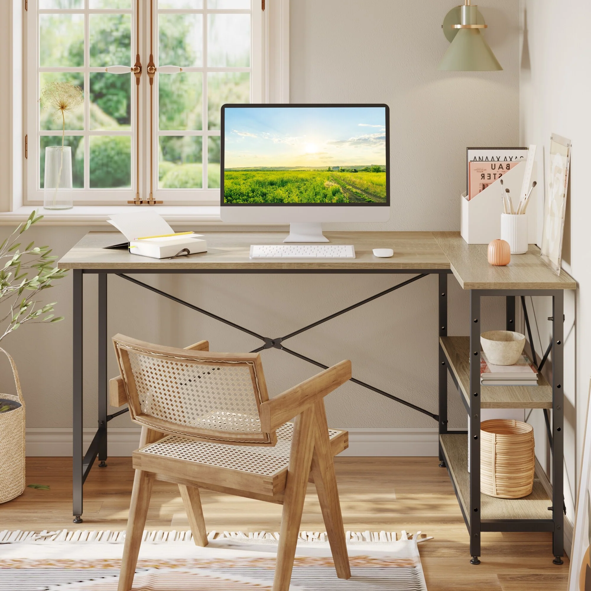 Small L Shaped Computer Desk with Storage Shelves, Compact Corner Workstation for Home Office and Study - Image 42