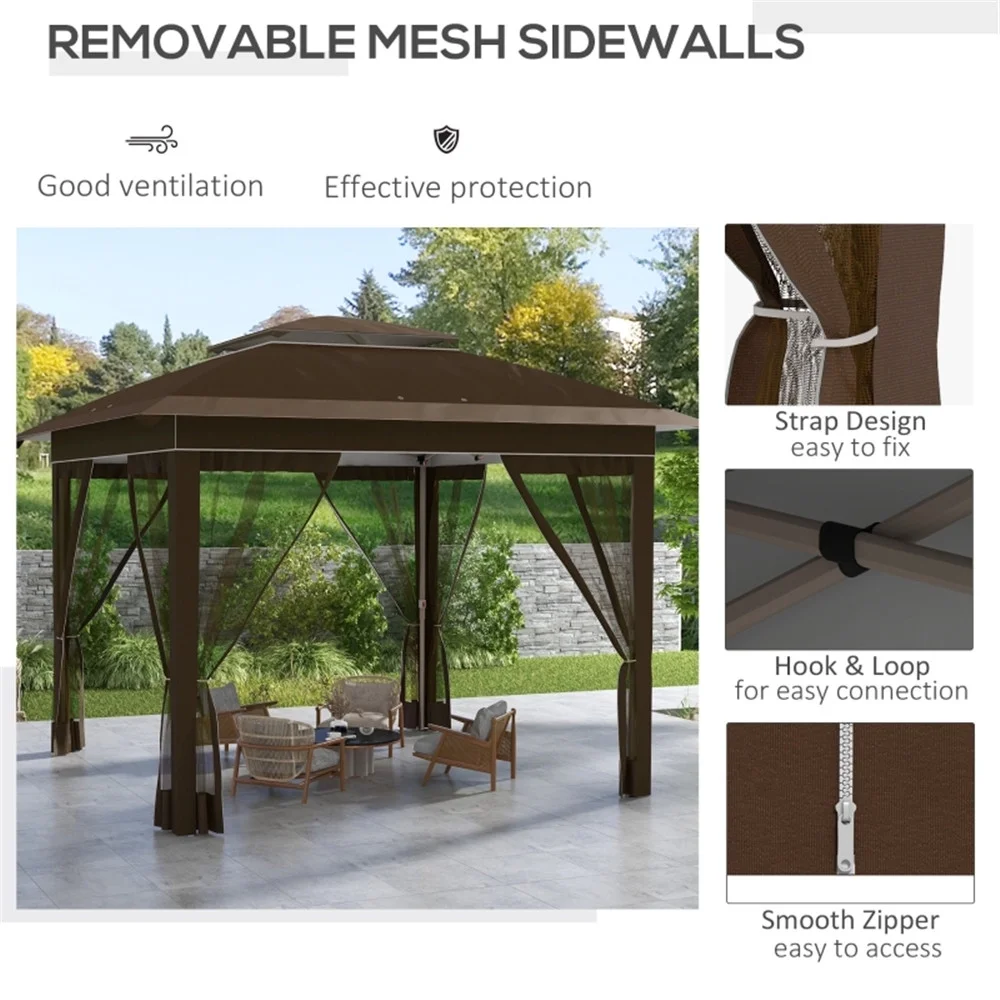 BAYUELSWU Pop Up Canopy Tent 12 x12 Ft Outdoor Pop up Canopy with Curtains and Shelter for Patio, Party & Backyard (Brown) - Image 2