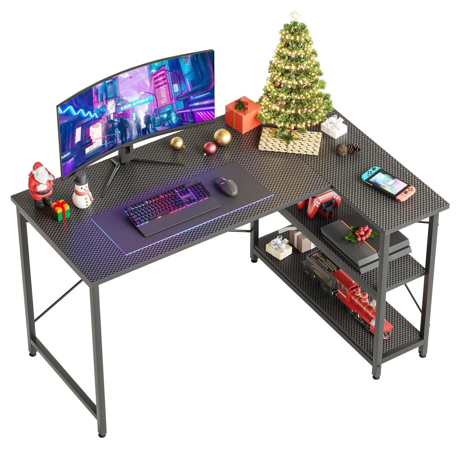 Small L Shaped Computer Desk with Storage Shelves, Compact Corner Workstation for Home Office and Study - Image 68
