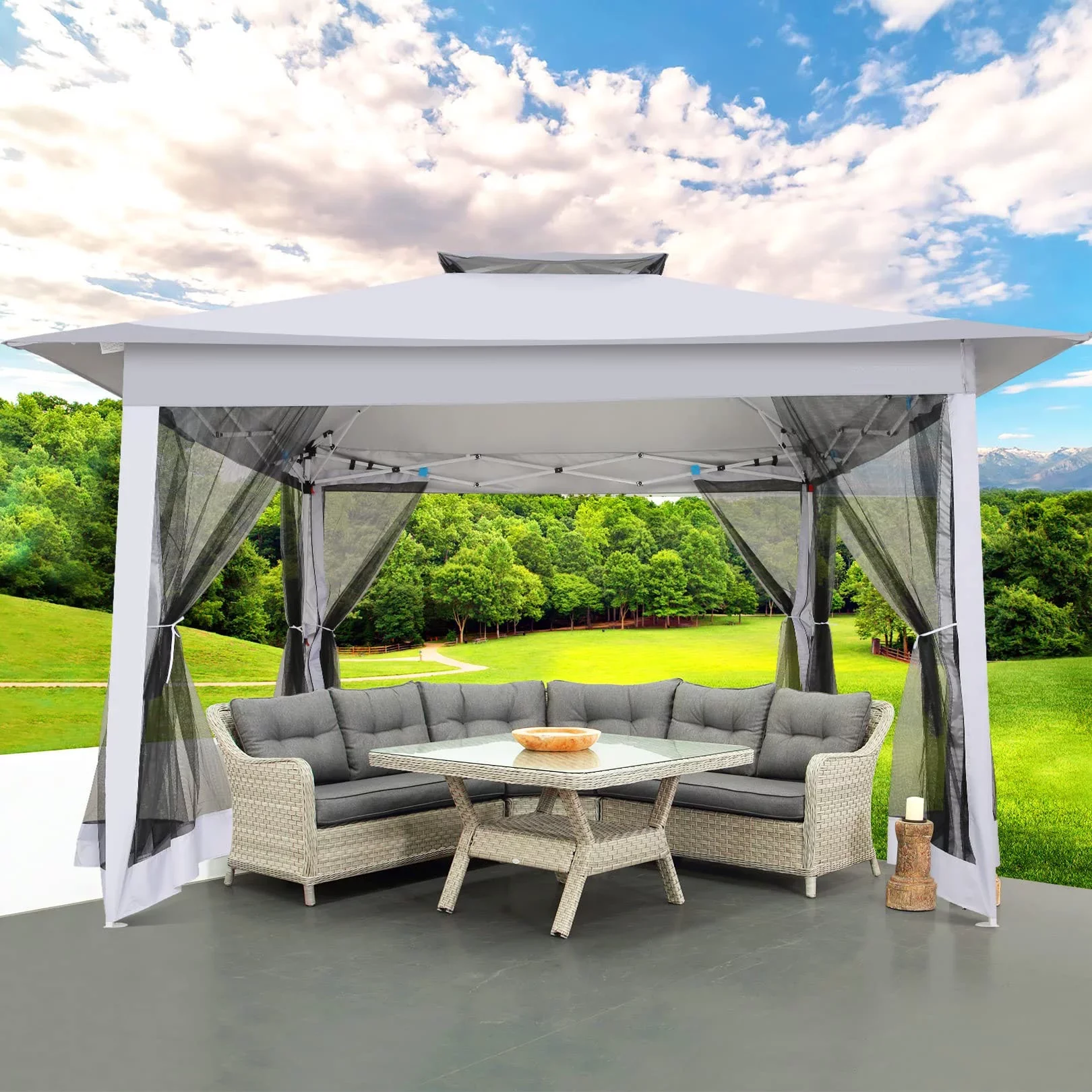 COBIZI 11x11 Pop up Gazebo Outdoor Canopy Gazebo Patio Gazebo with Mosquito Netting Canopy Shelter with 121 Square feet of Shade for Poolside, Garden, Party and Backyard, Khaki - Image 28