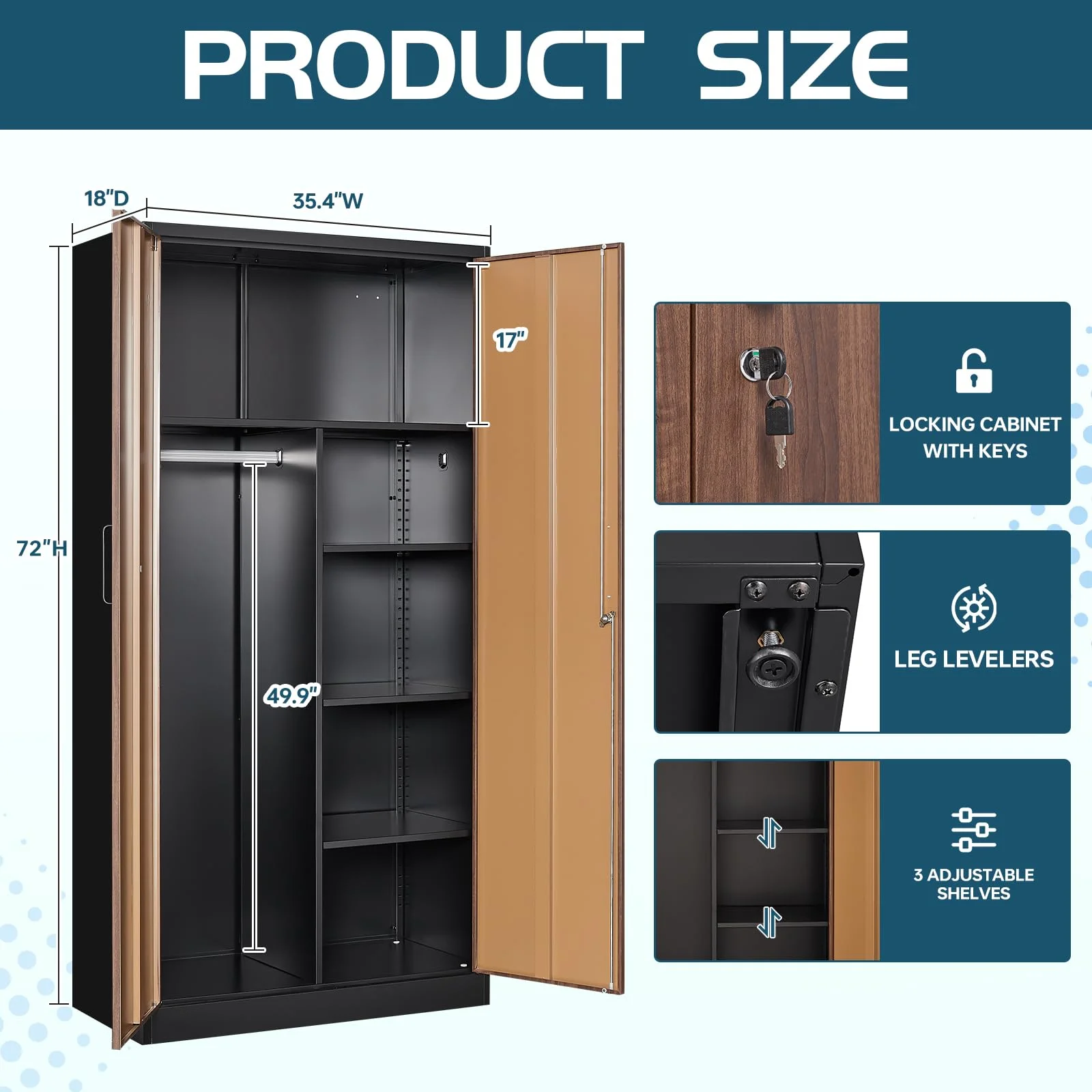 STANI Metal Storage Cabinet with Locking Doors, Garage Lockable Steel Cabinets with 4 Doors and 5 Shelves for Home, Garage, Pantry Workshop Warehouse - Image 18