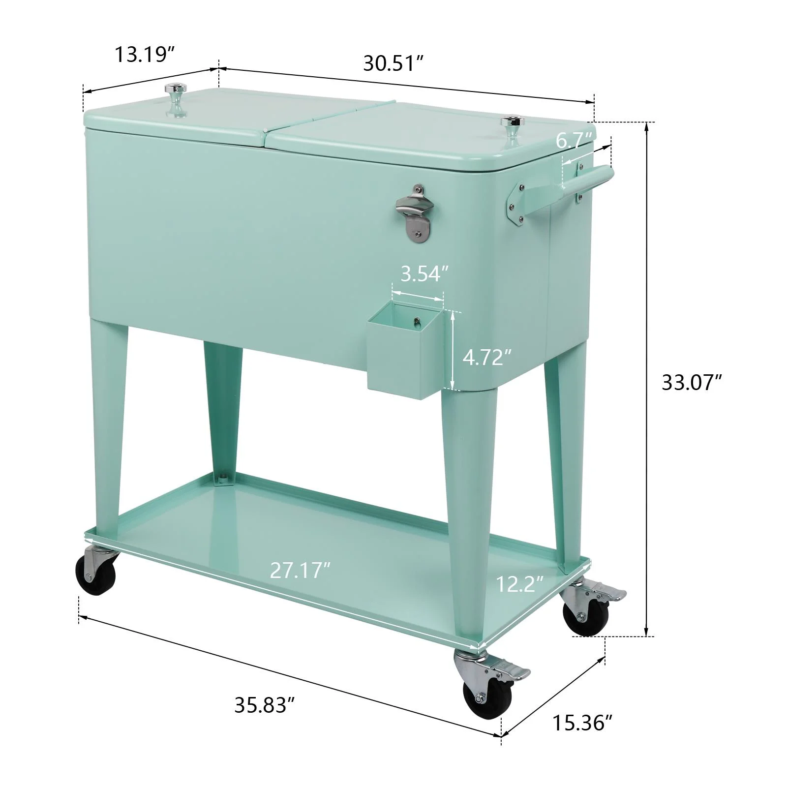EasingRoom Iron Spray Plastic Patio Cooler Cart with Tray Cooler with Shelf Green - Image 10