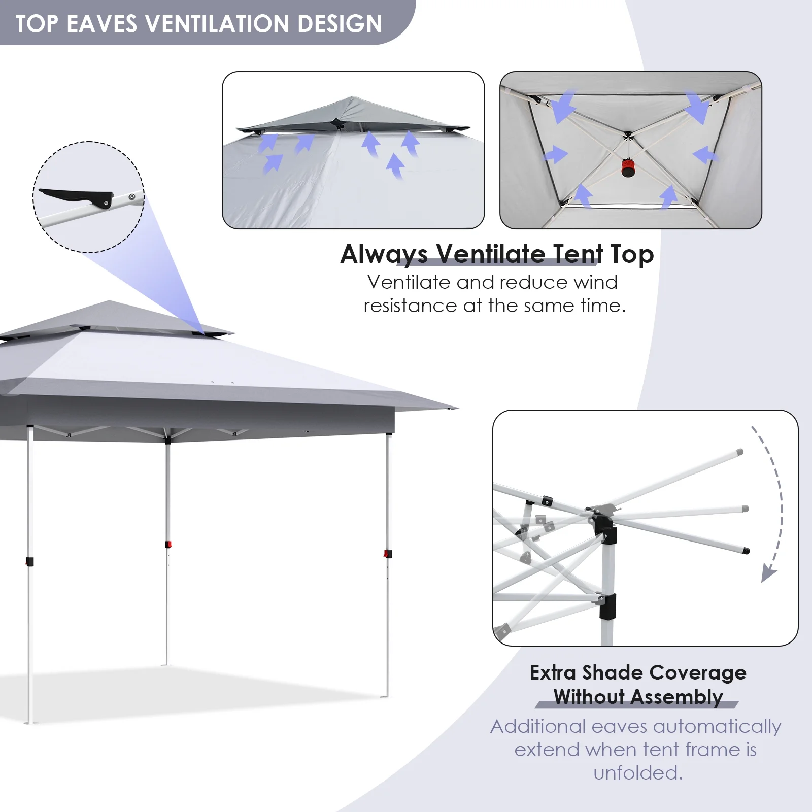 Arlopu White 12' x 12' Ez Pop Up Canopy Tent Portable Instant Folding Shelter Outdoor Camping Canopy Patio Party Gazebo - Image 8