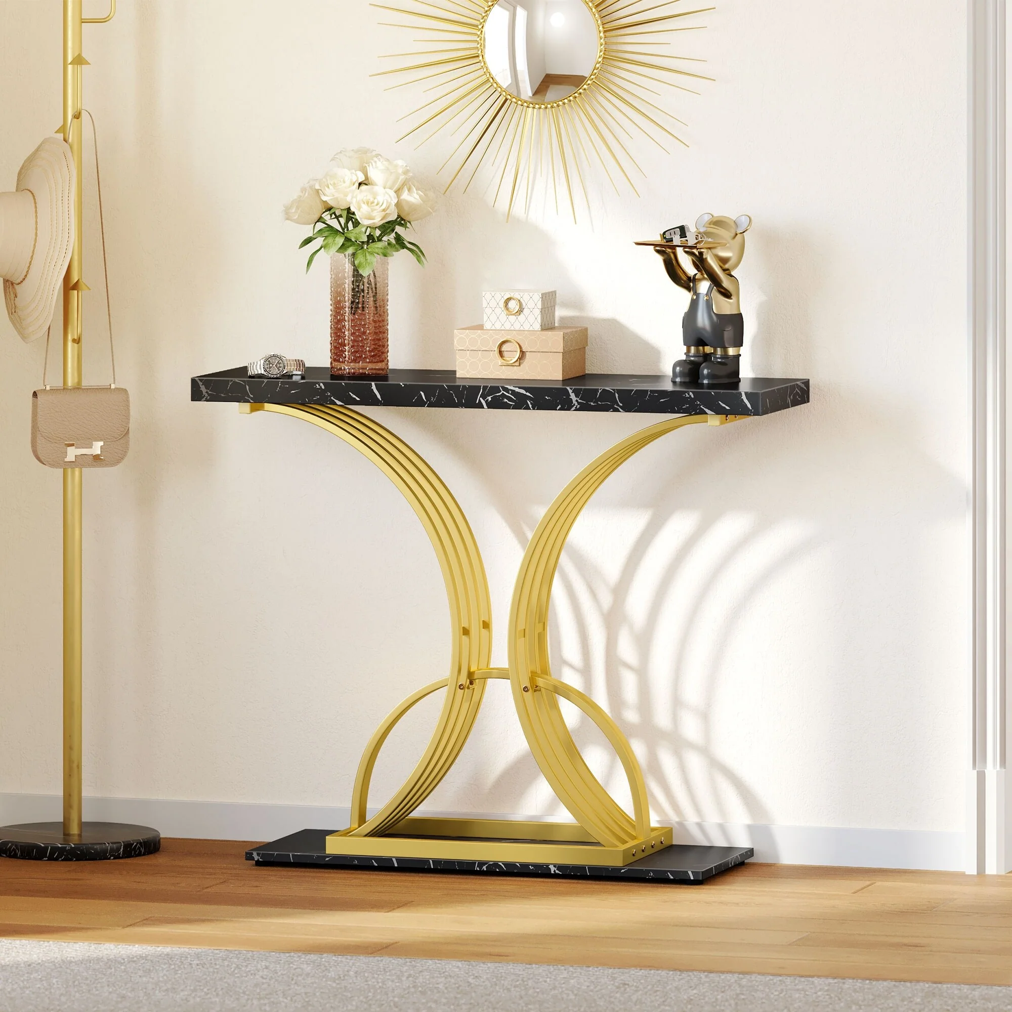 Modern Gold Console Table with Marbled Top, Sofa Table for Entryway and Hallway - Image 33