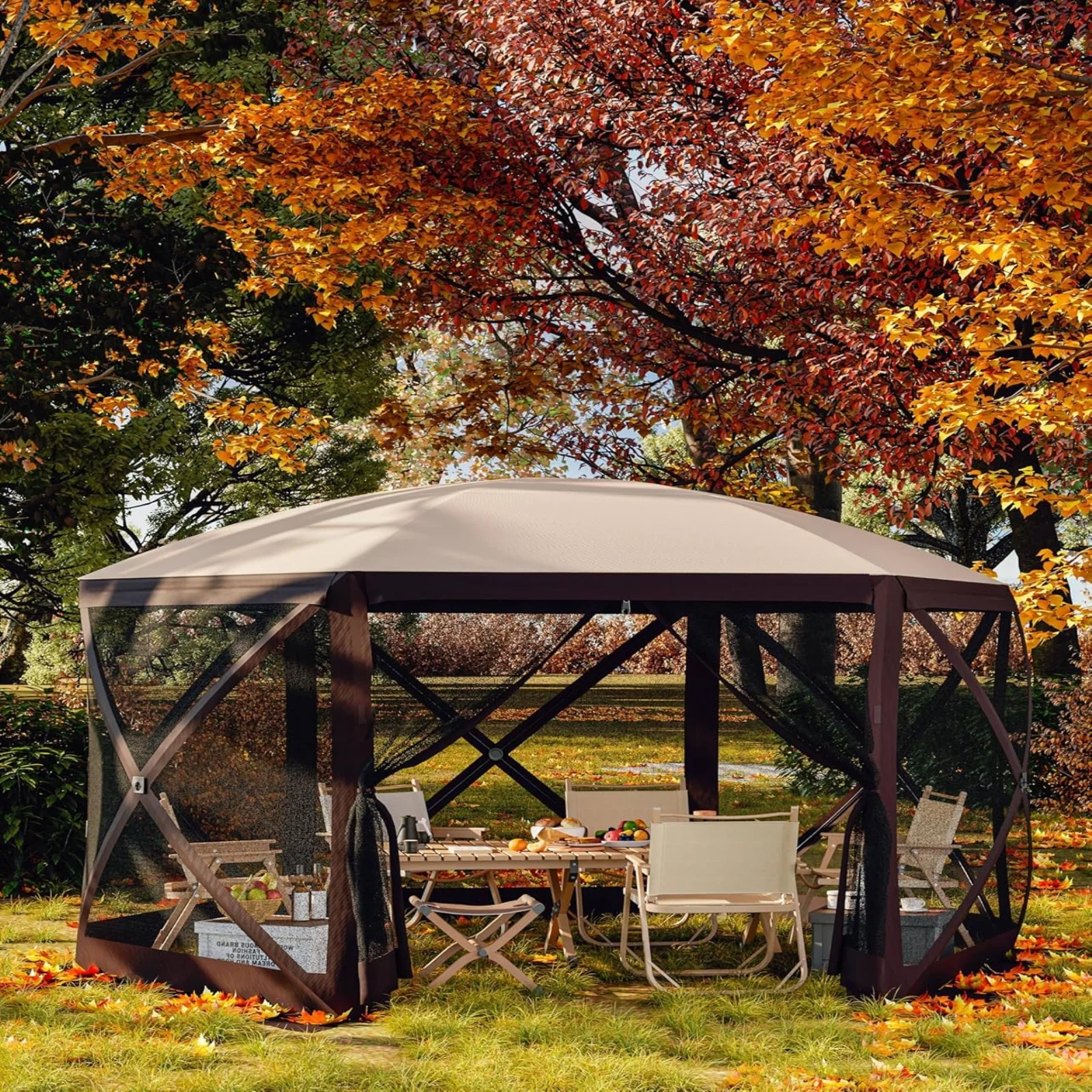 AOILE 12 x 12 Ft Pop-Up Screen Tent Gazebo, Instant Shade Canopy with 6 Removable Panels for Patio & Camping - Image 7