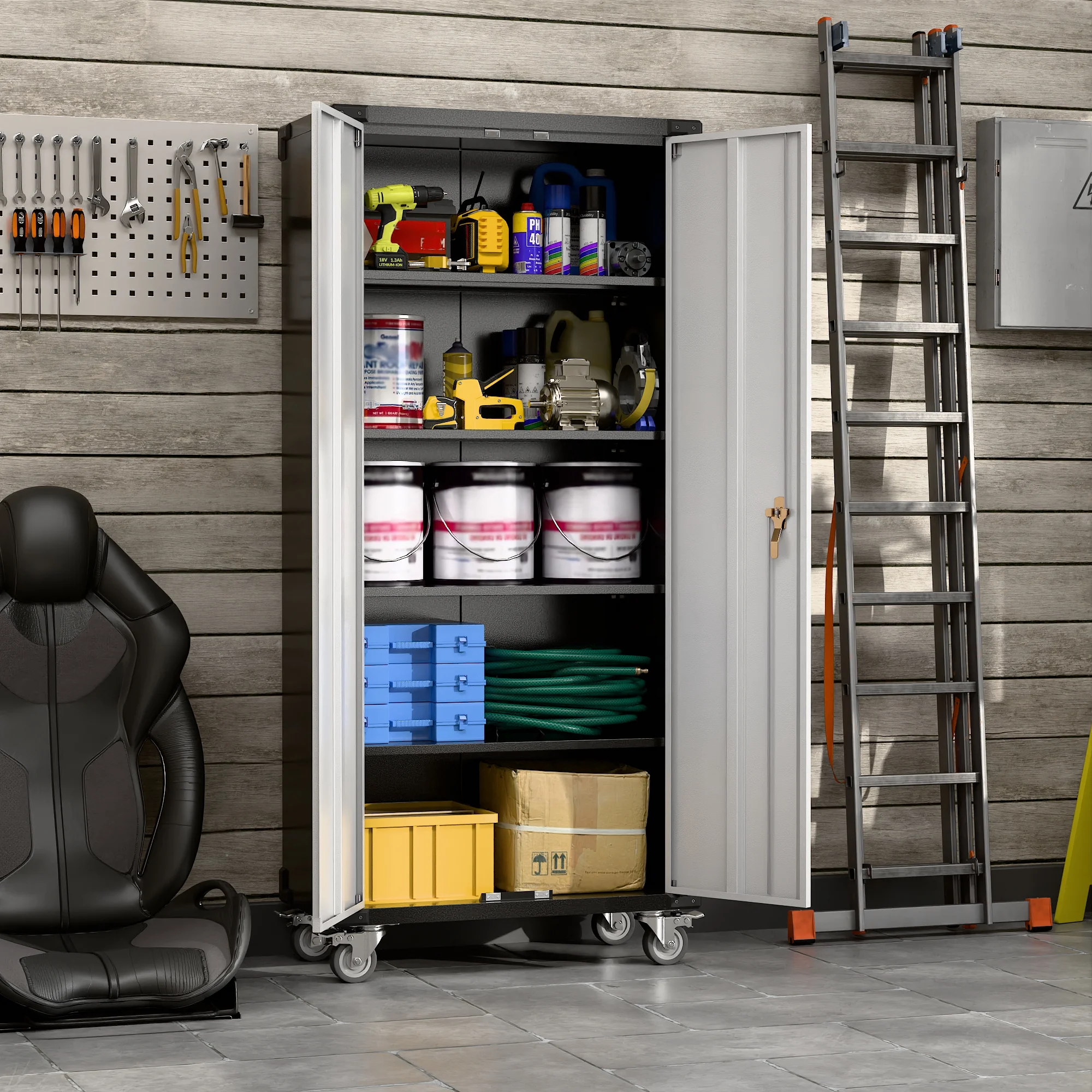 SUPEER 71" Metal Storage Cabinets with Wheels and Pegboards, Industrial Cabinet with 2 Drawers and 2 Adjustable Shelves,, Assembly Required - Image 111