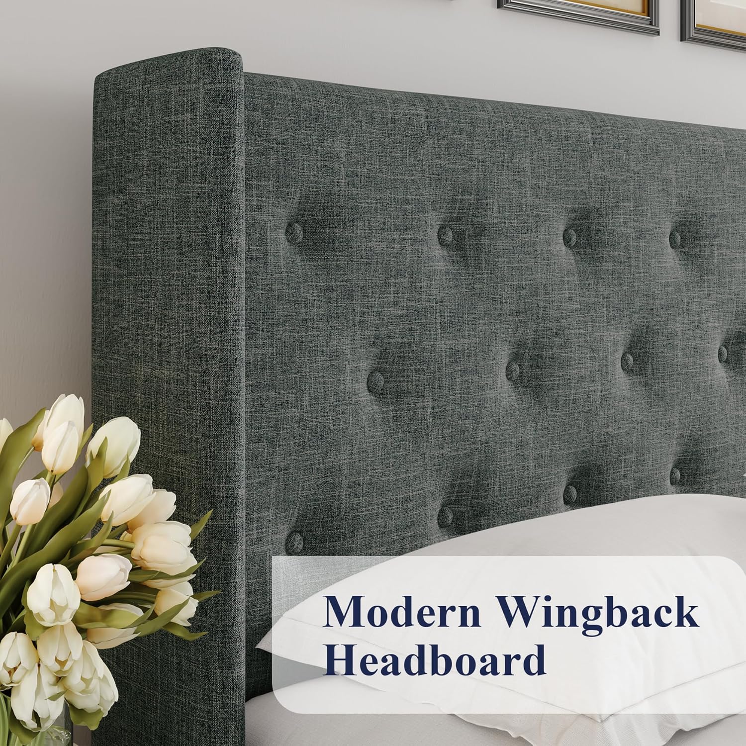 Queen Size Lift Up Storage Bed with Wingback Headboard, Upholstered Platform Bed Frame with Hidden Storage - Image 148