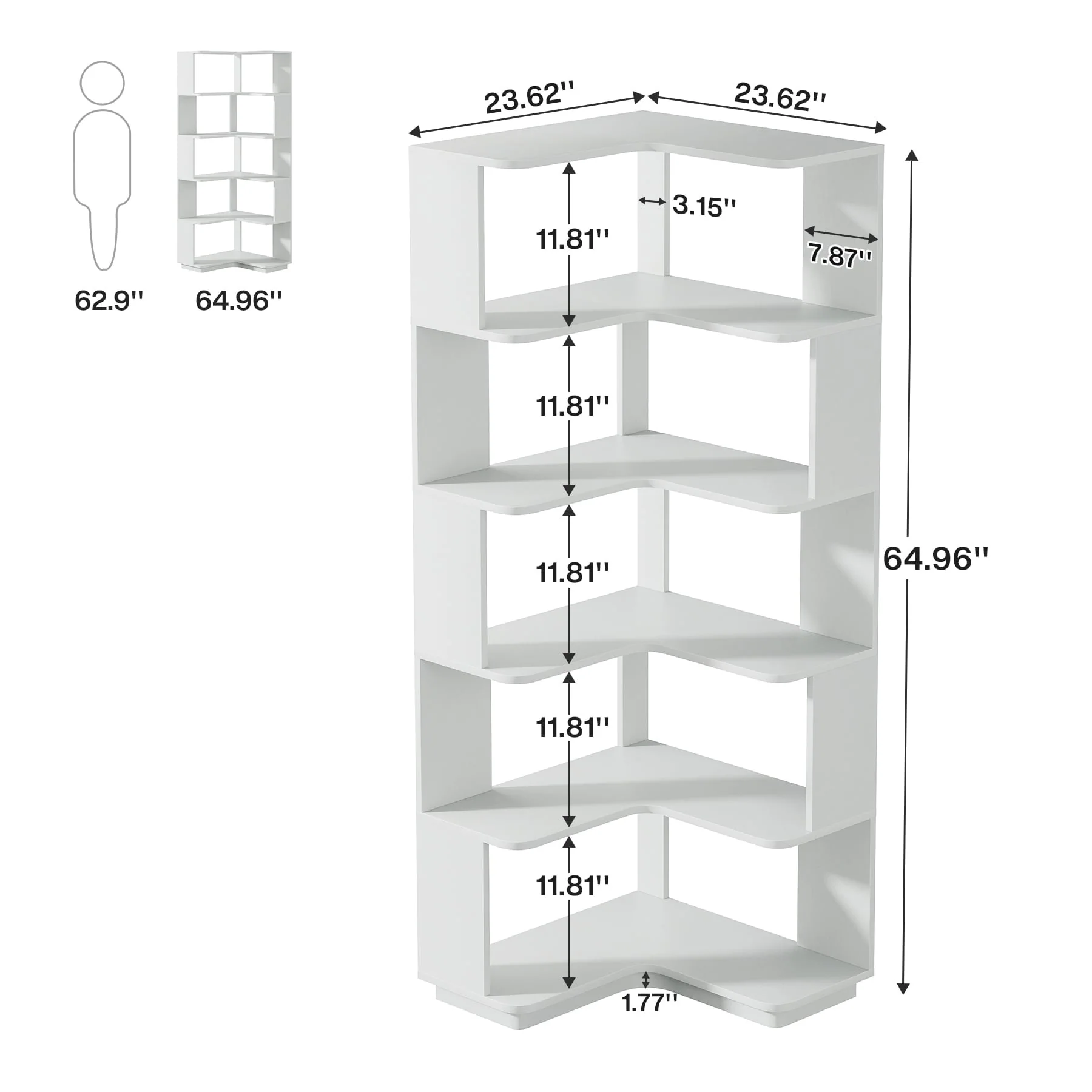 64.9 Inch Tall 6-Tier Corner Bookshelf, Freestanding Wood Industrial Bookcase - Image 34