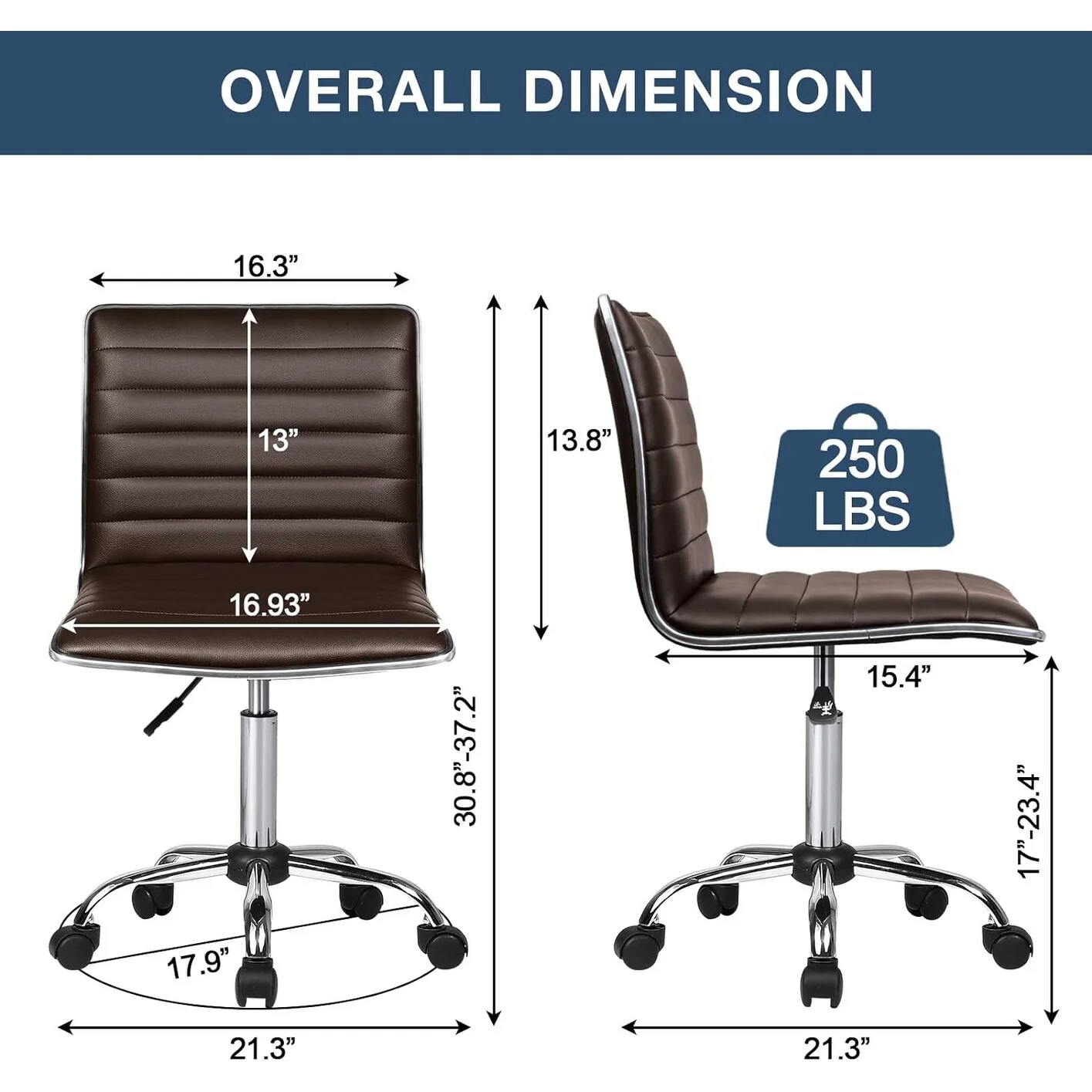 Adjustable Mid-Back Armless Swivel Office Chair, Ribbed Task and Vanity Chair for Small Spaces - Image 18