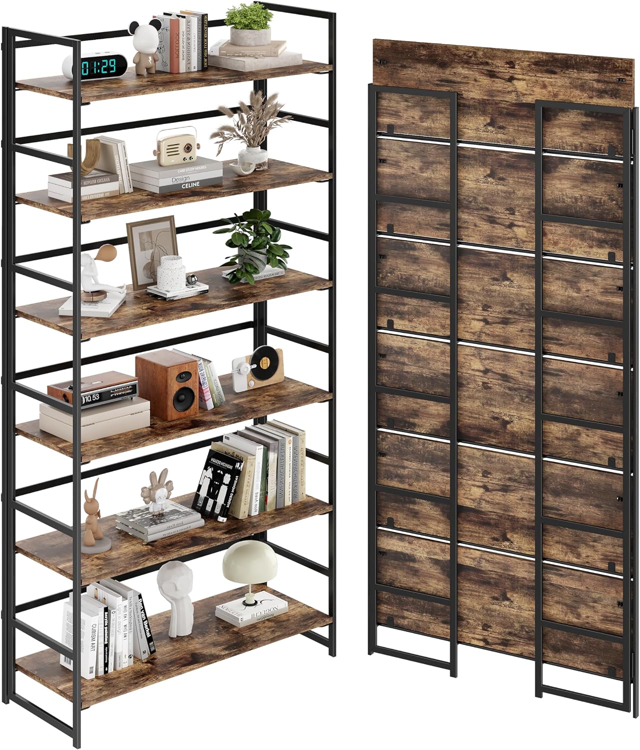 Vintage Multifunctional Folding Bookshelf, No-Assembly Plant Stand Storage Rack Shelves for Home Office (White, 5-Tier) - Image 20