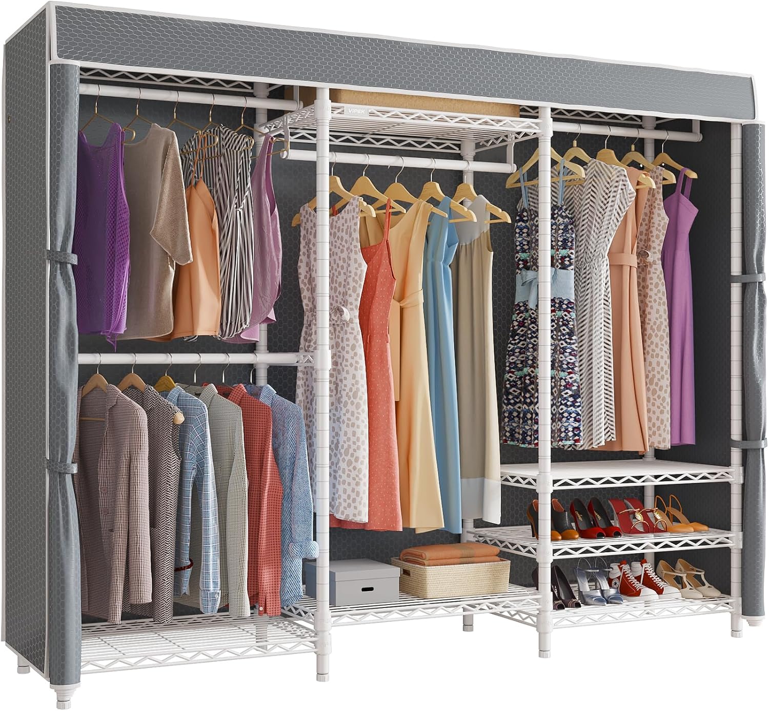 VIPEK V5C Heavy Duty Covered Clothes Rack Portable Closet Rack, Black Metal Clothing Rack with Black Upgarded Polyester Cover, Adjustable Custom Freestanding Closet Wardrobe, Max Load 800LBS - Image 4