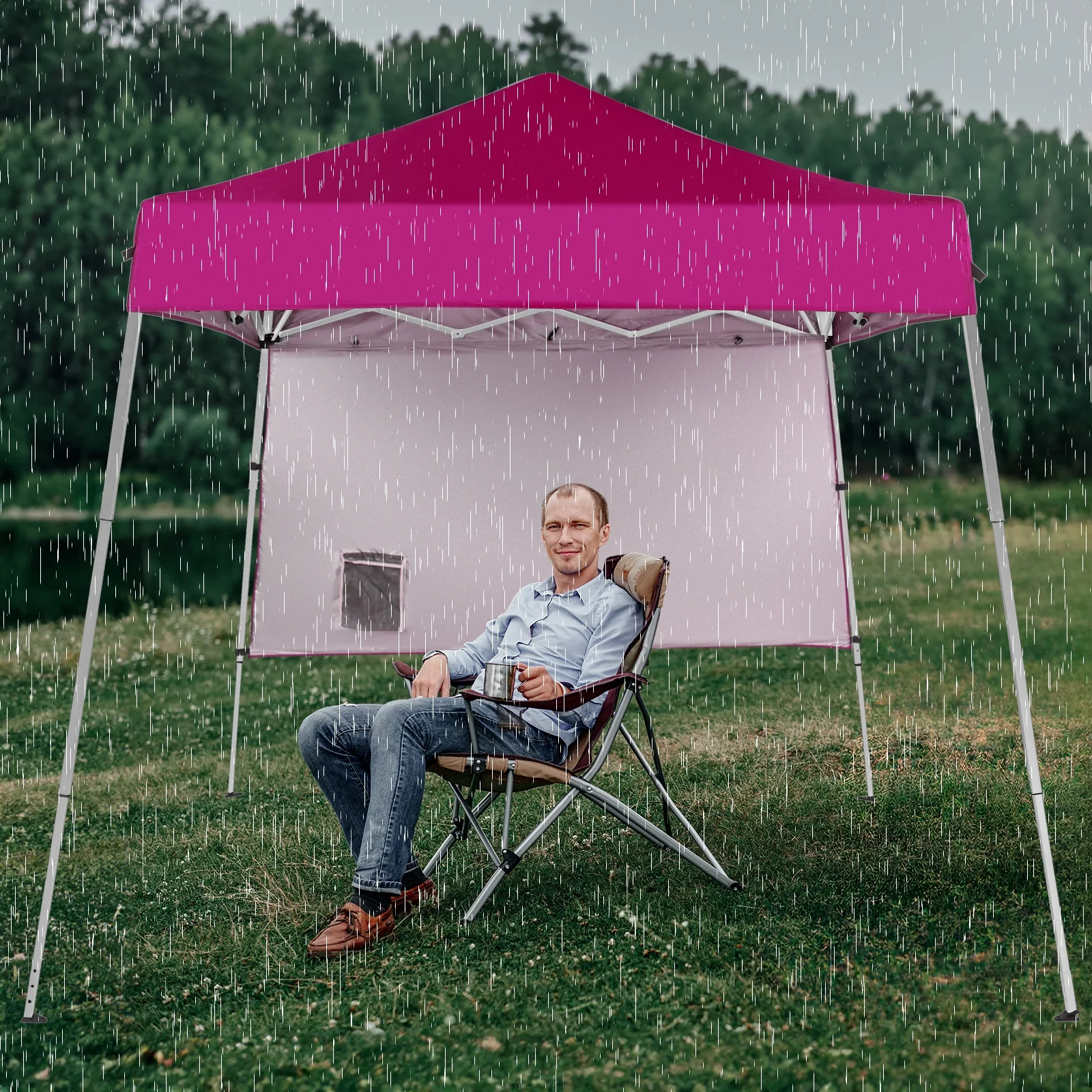 6x6ft Pop Up Canopy Tent - Portable Waterproof Gazebo for Camping & Patio Use, Easy Setup with Carry Bag & Slant Legs, Pink - Image 4