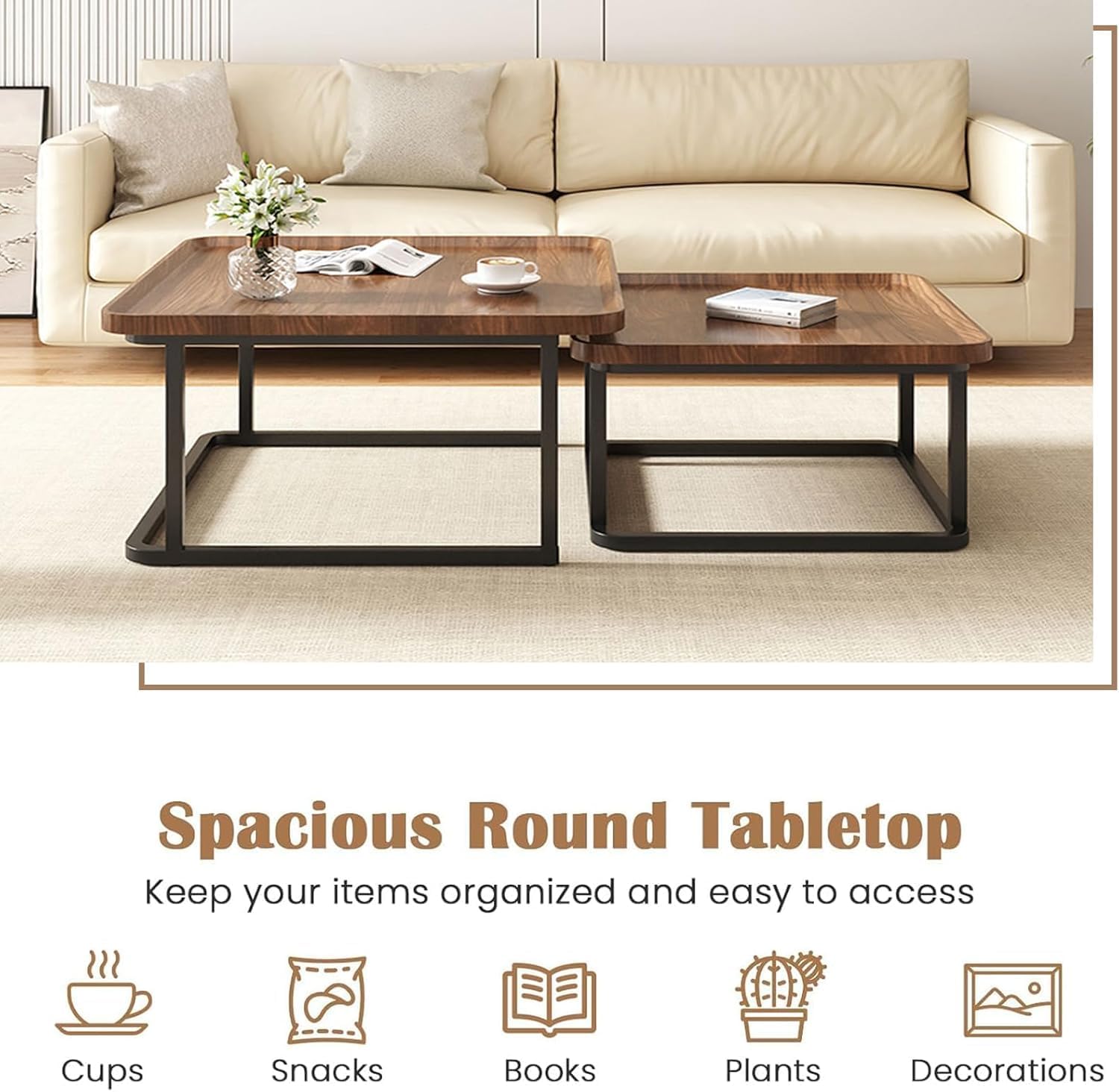 Nesting Coffee Table Set of 2, 23.6"+19.7" Nesting Tables - Image 3