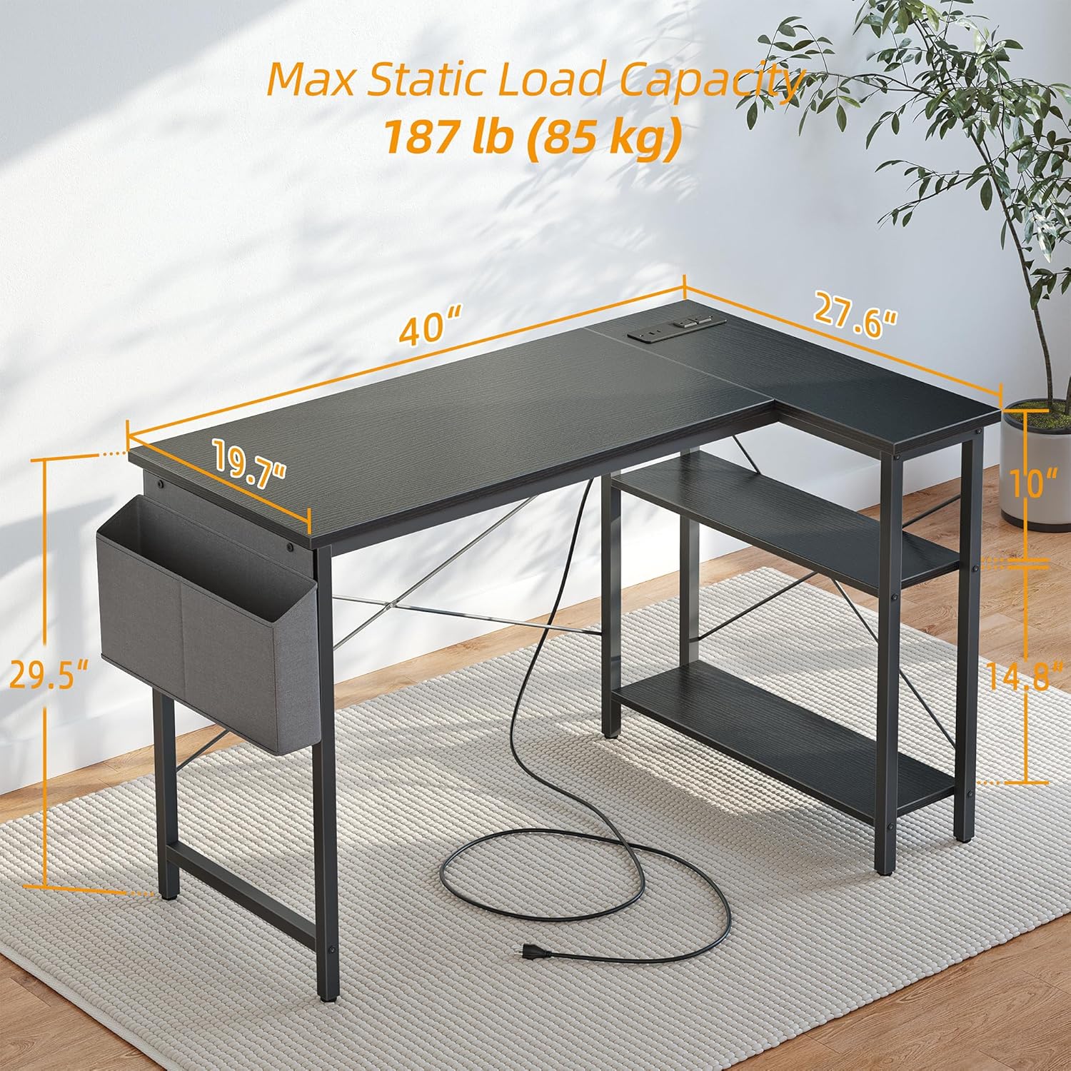 40 Inch L Shaped Computer Desk, Compact Corner Office Desk for Home Office, Study and Small Spaces - Image 3