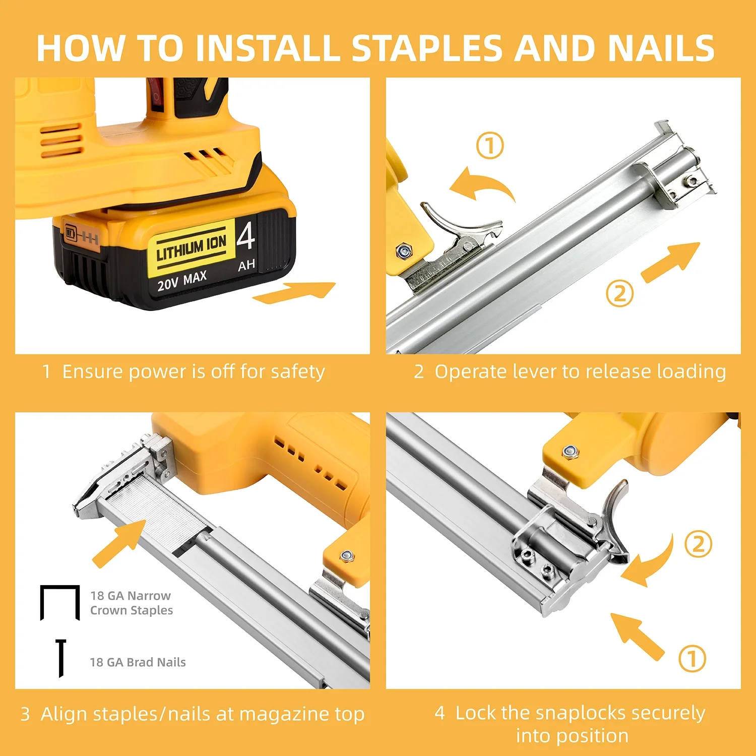 18 Gauge Brad Nailer Compatible with Dewalt 20V MAX Battery(NO Battery), Narrow Crown Stapler, 2 in 1 Cordless Nail Gun with 1000 Nails and 1000 Staples for Home Improvement, DIY and Woodworking - Image 9