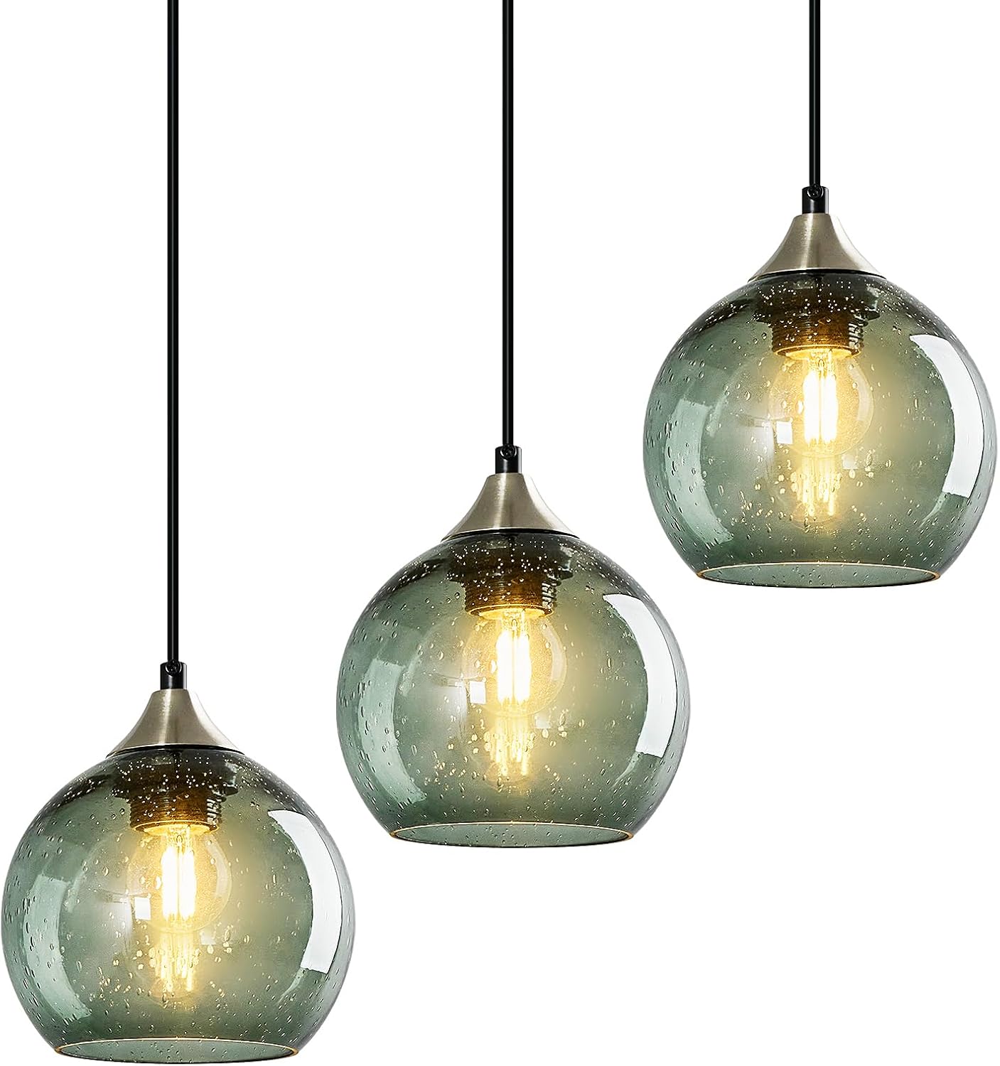 Amber Pendant Lights Kitchen Island 3 Pack, 5.9 in Seeded Glass Globe - Image 39