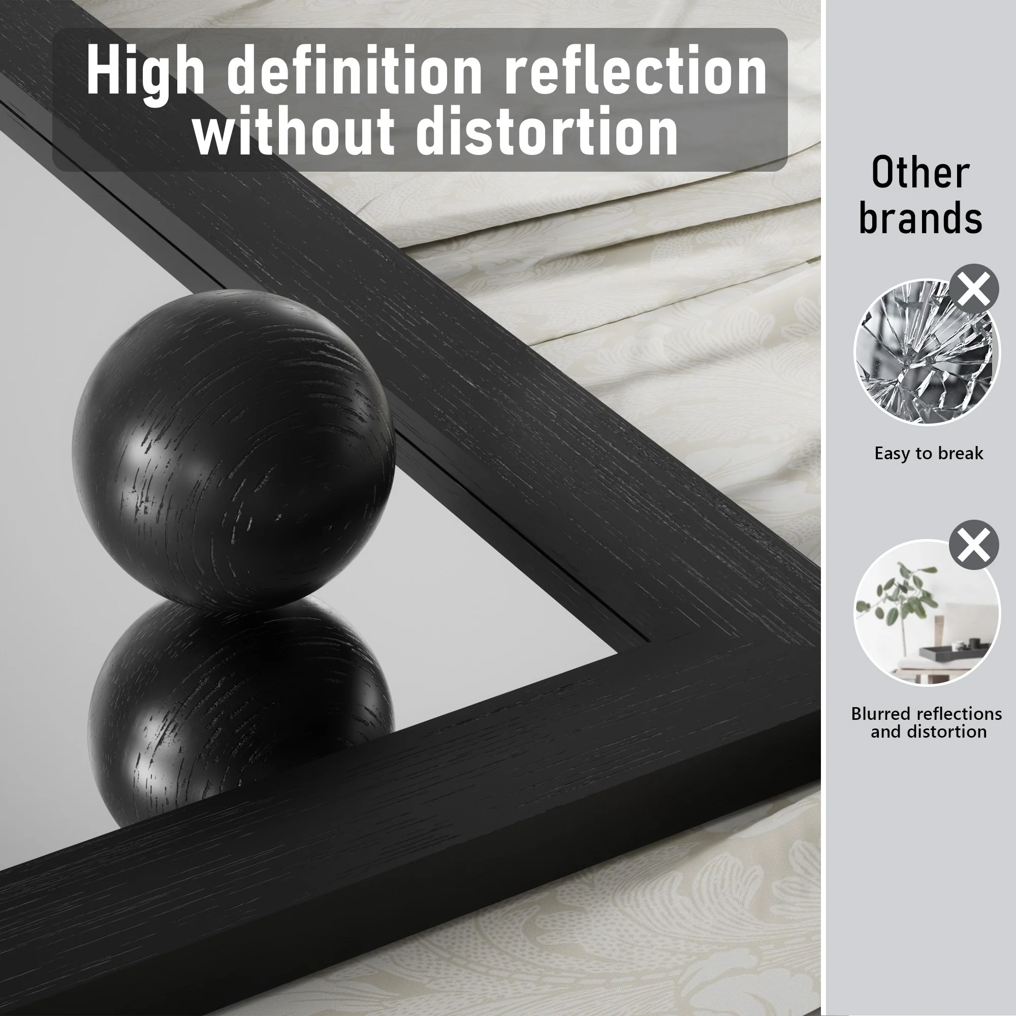 Modern Rectangular Wall Mirror with Wood Frame, Bathroom and Barn Door Mirror, Multiple Sizes - Image 2