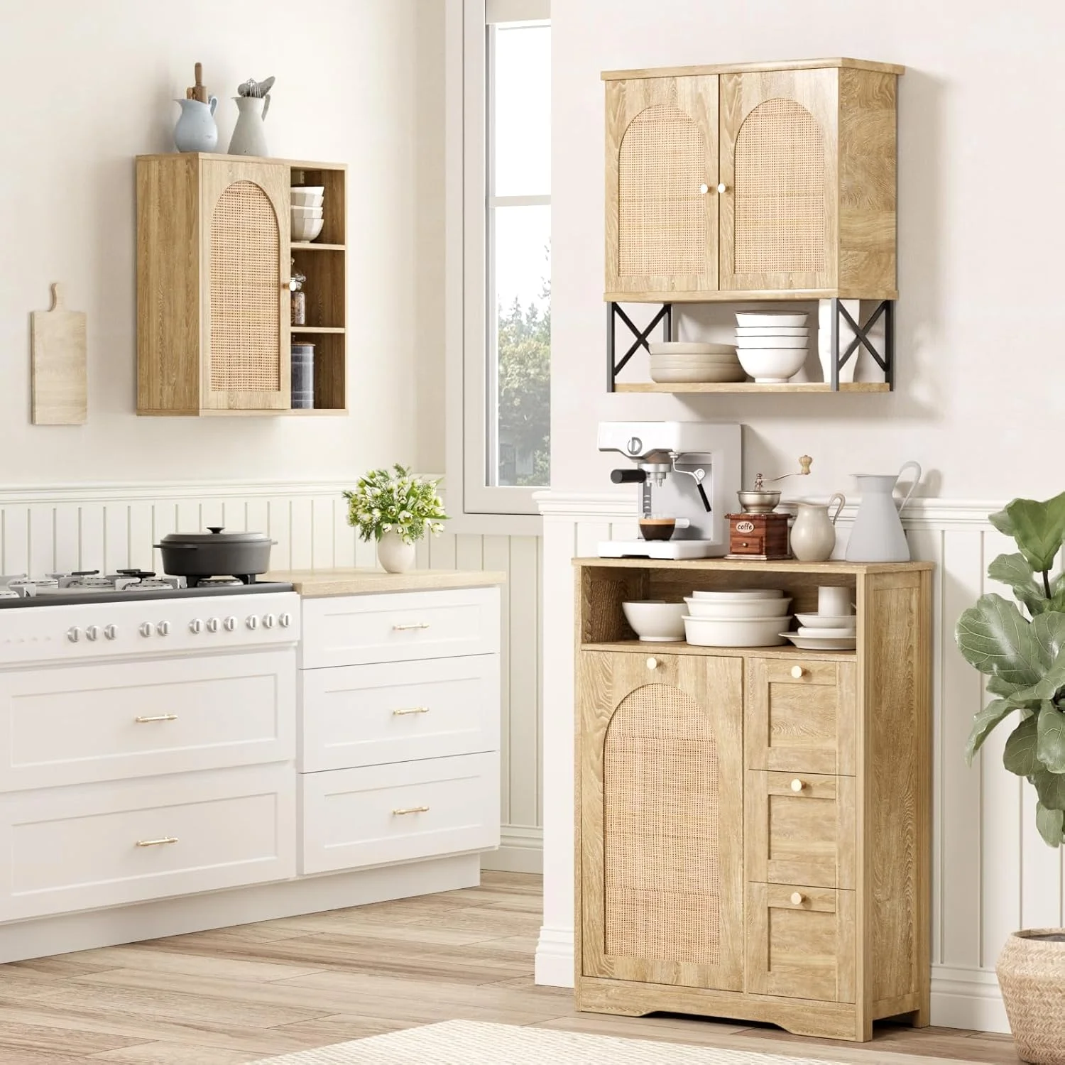 VEANERWOOD Rattan Bathroom Wall Storage Cabinet with Double Doors and Adjustable Shelves, Medicine Wall Storage Cabinet for Kitchen, Toilet, Bathroom - Image 4
