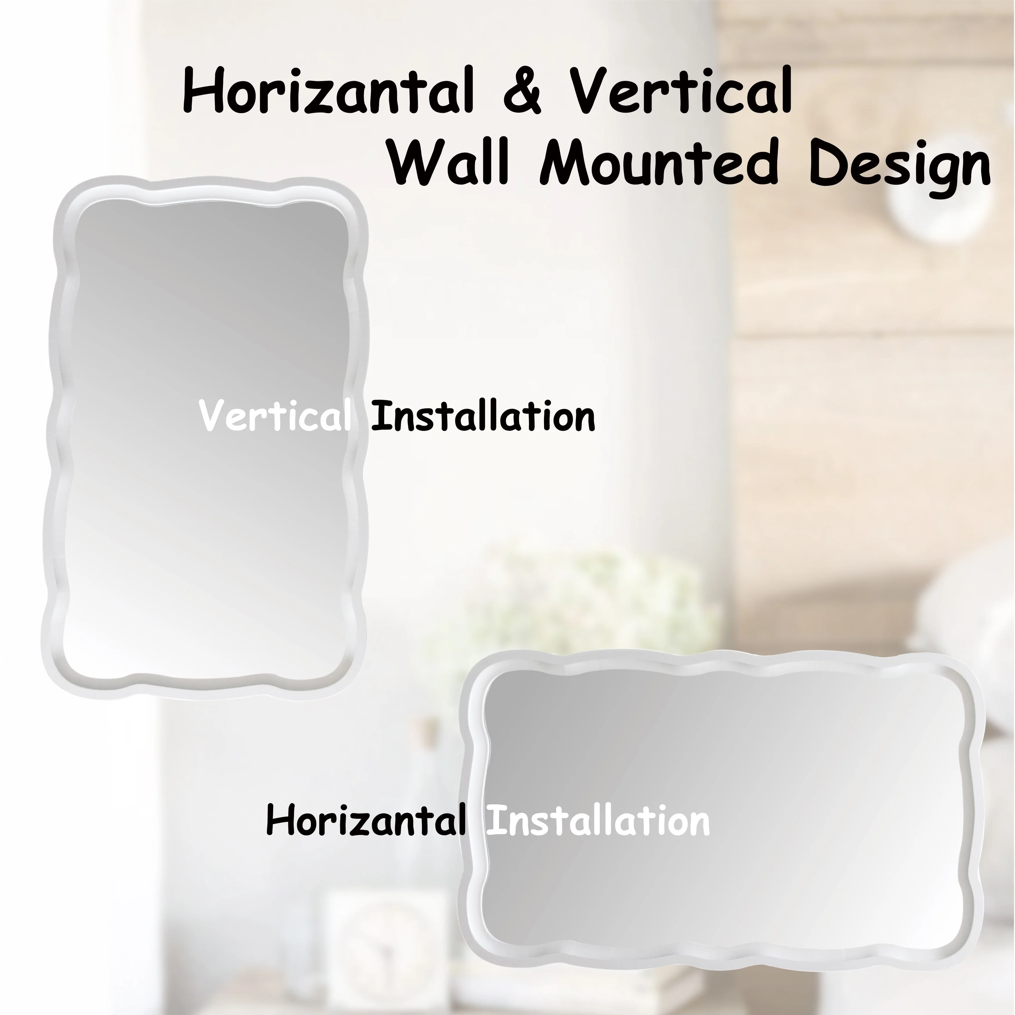 Curved Scallop Wood Frame Accent Mirror, Modern Decorative Wall Mirror for Living Room, Bedroom and Entryway - Image 7