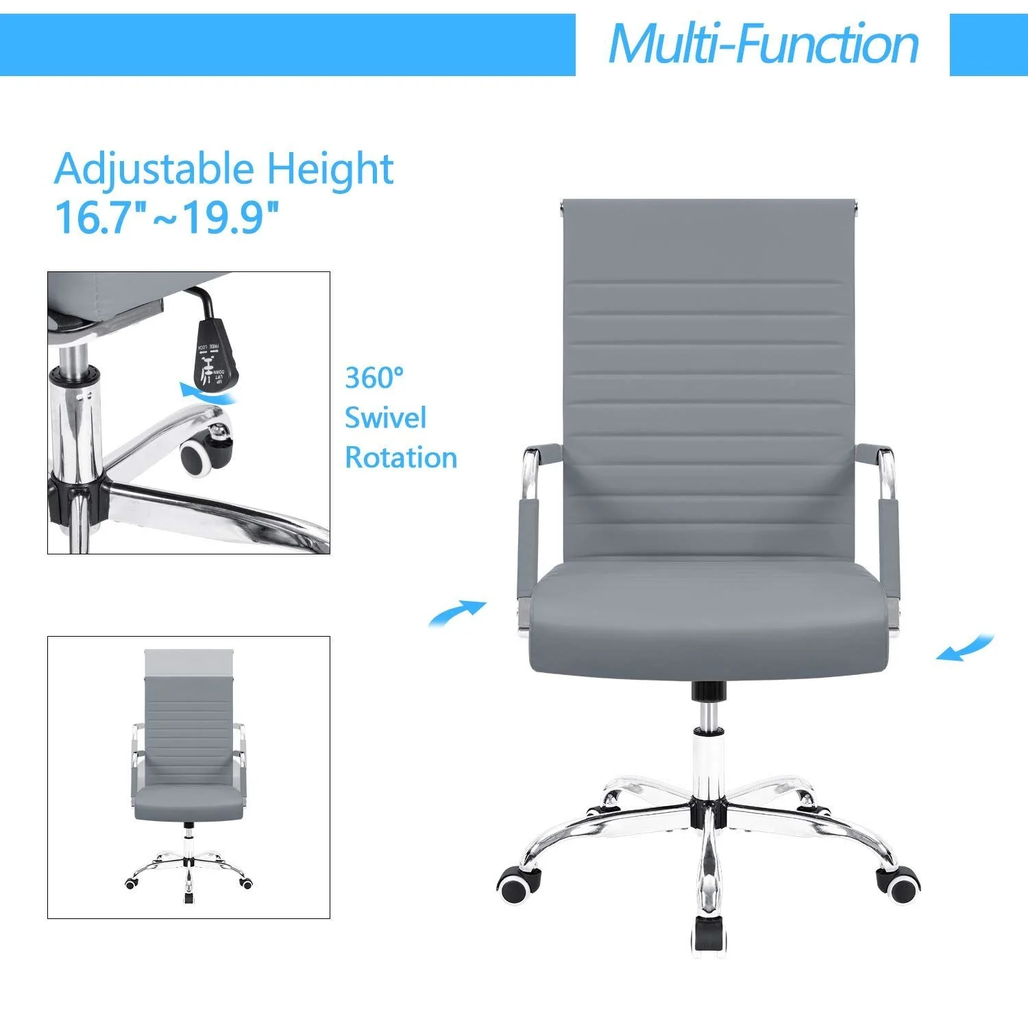 Ergonomic Ribbed Office Chair, Modern Computer Desk Chair with Comfortable Upholstered Seat for Home and Office - Image 11
