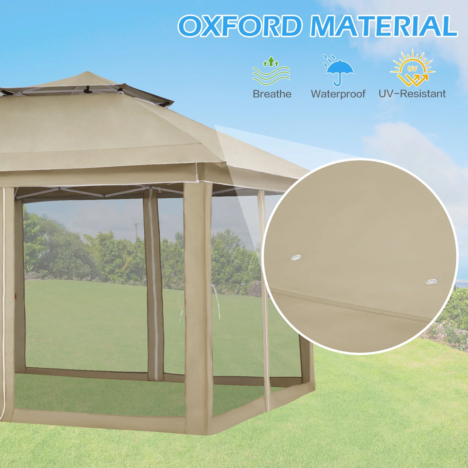 AVAWING 12x12 ft Outdoor Pop-up Canopy Party Tent Easy Setup Patio Wedding Tent, Khaki - Image 64