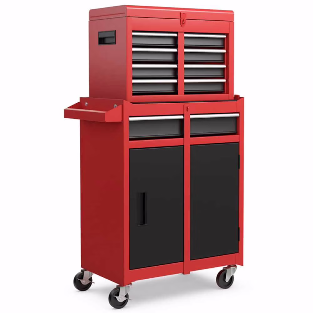 Demifill 2-in-1 Tool Chest and Cabinet with 5 Sliding Drawers, Large Storage Space and Detachable Design, Red - Image 3