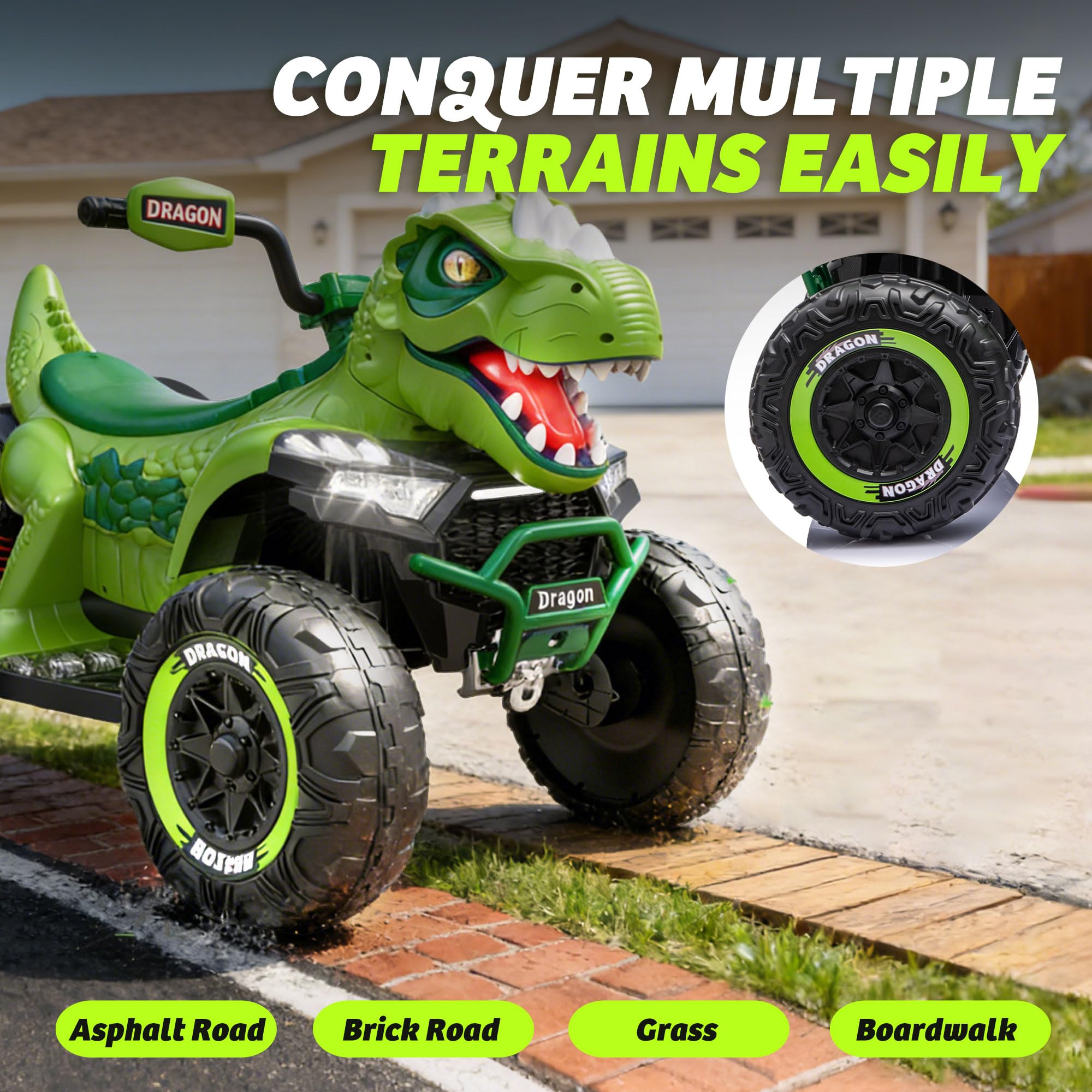24V 2 Seater Kids ATV, Dinosaur Toys w/Parents Control, XL 4 Wheeler - Image 6