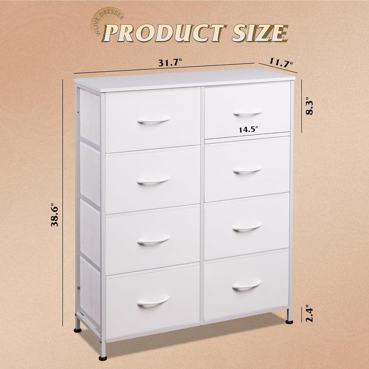Tall Fabric Dresser with 8 Drawers, Bedroom Storage Chest and Clothing Organizer for Home and Closet - Image 3
