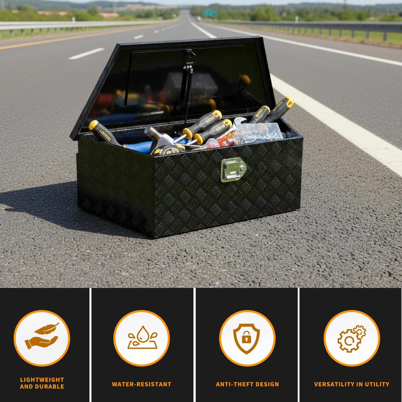 39 inch Trailer Tongue Box,Aluminum Trailer Tool Box for Storage,Trailer Box w/Lock and Keys,Heavy Duty Waterproof Black Box - 39 X 15 X 12 inch - Image 6