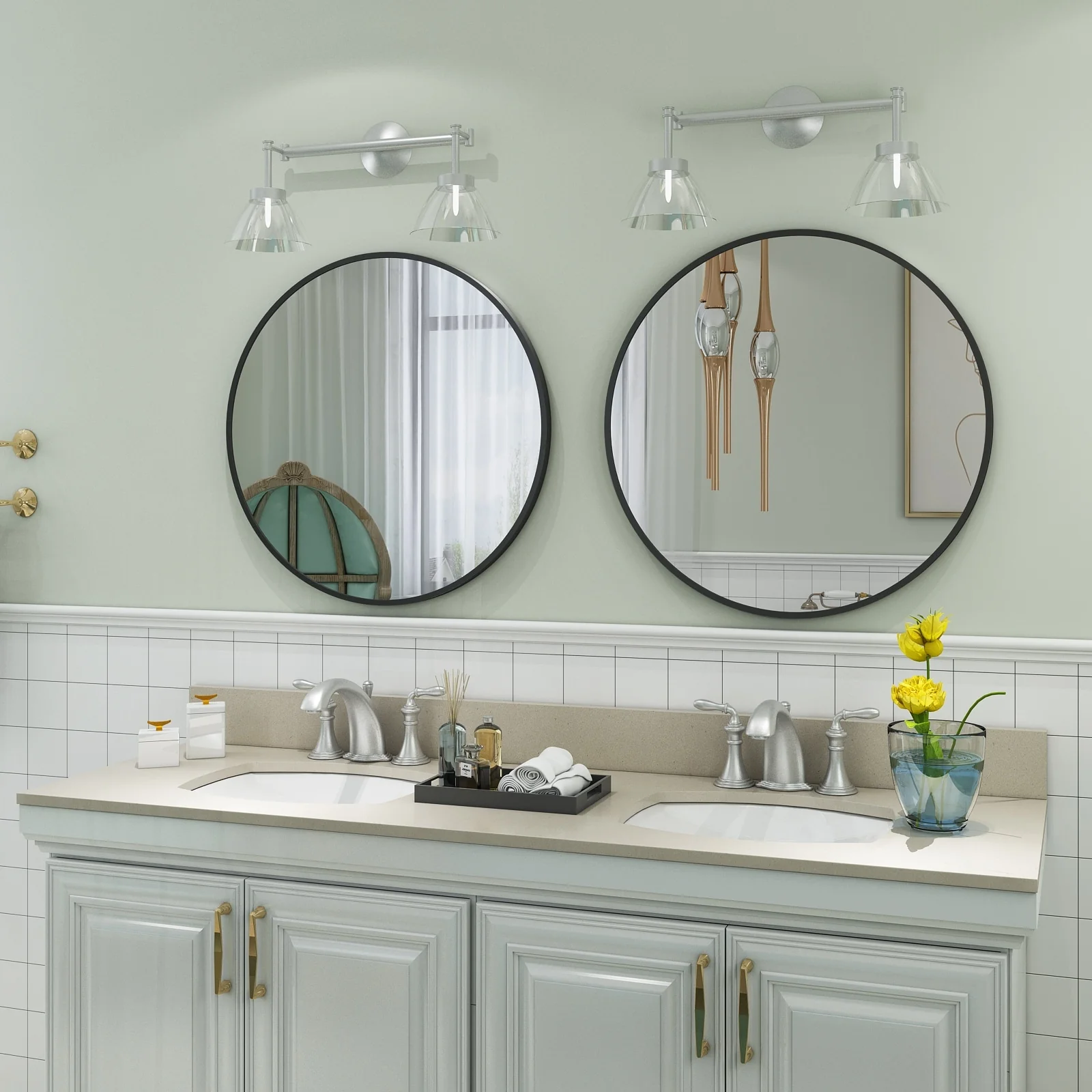 Round Metal Black Frame Bathroom Vanity Mirror, Wall Mounted Decorative Mirror - Image 43