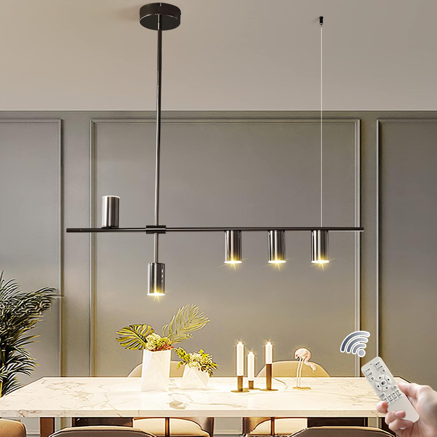 Modern Linear Chandelier, Dimmable LED Pendant Light with Remote - Image 5