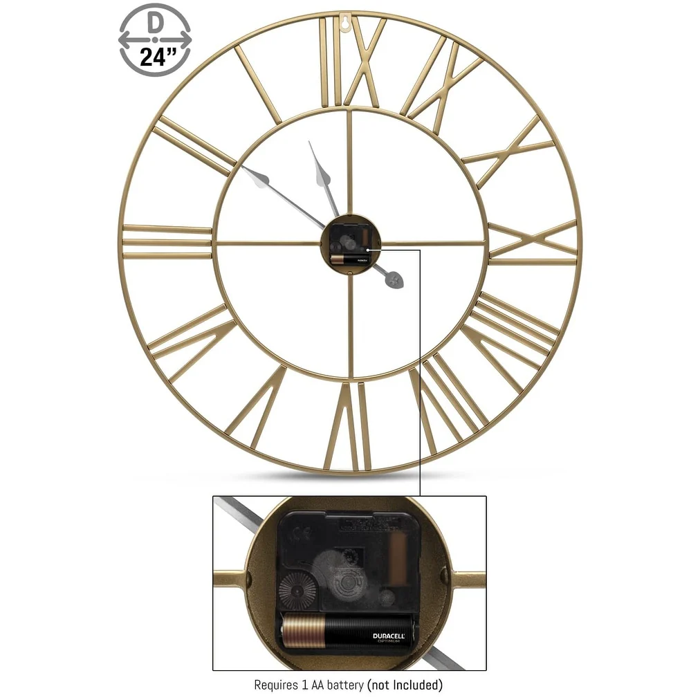 24 Inch Large Round Gold Metal Wall Clock, Decorative Analog Clock for Home - Image 3