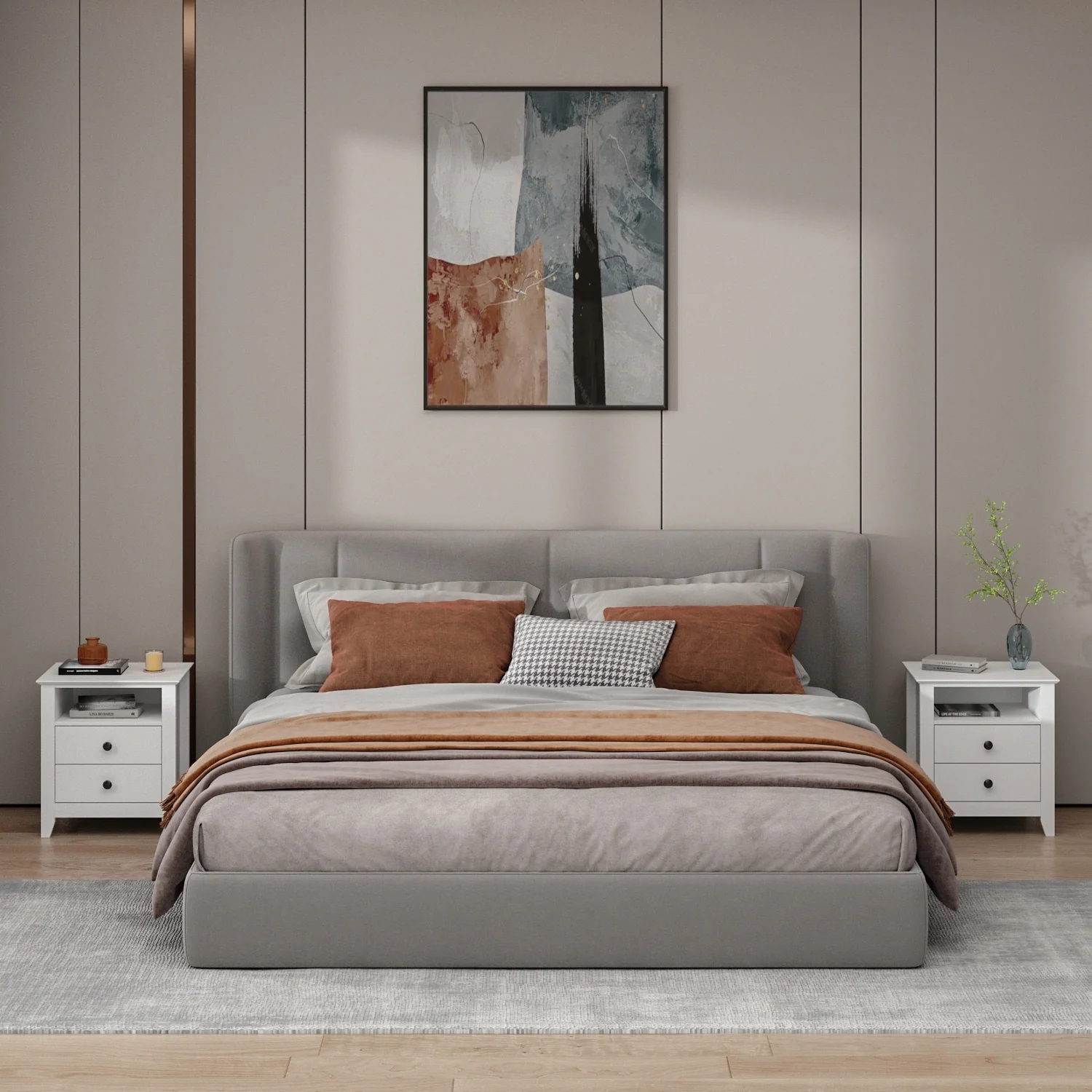 21.7 Inch Tall White Nightstand, 2 Drawers and 1 Open Shelf Bedside End Table - Image 2