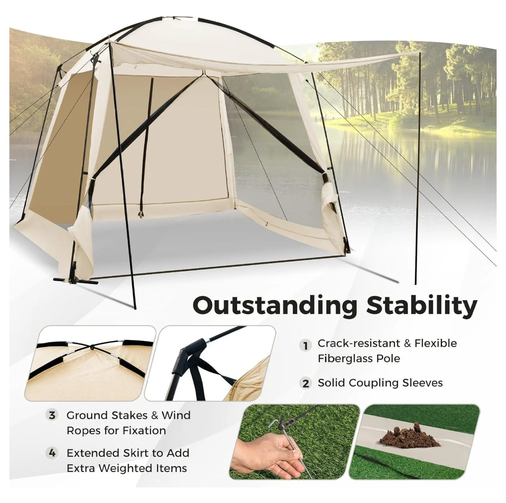 10x10 Screen Tent, Portable Screen House for Camping & Patios - Easy Setup Canopy with Mesh Walls, 2 Doors & Carry Bag Beige - Image 4