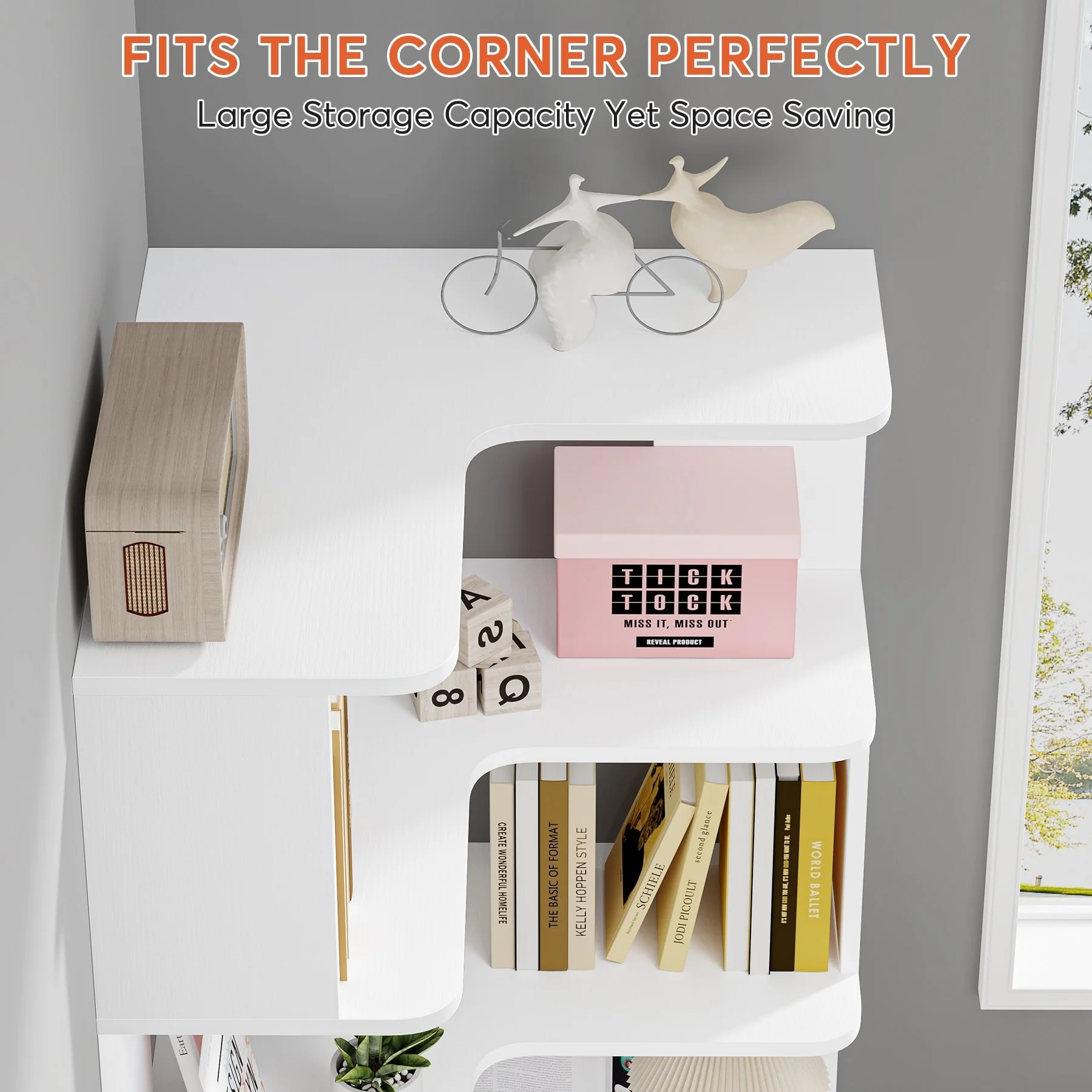 64.9 Inch Tall 6-Tier Corner Bookshelf, Freestanding Wood Industrial Bookcase - Image 24