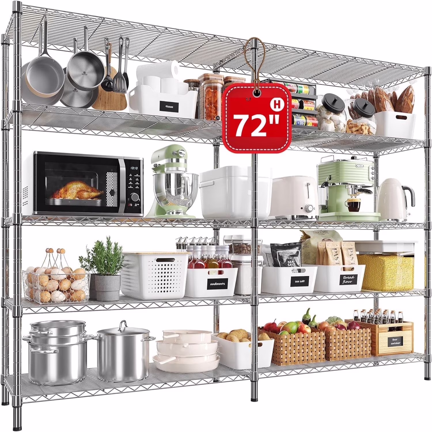 Legooin 72"H Extra-wide Metal Shelves 60"W Storage Rack for Pantry Office Garage Capacity 1500LBS Adjustable Corner Shelving Unit, Black - Image 3