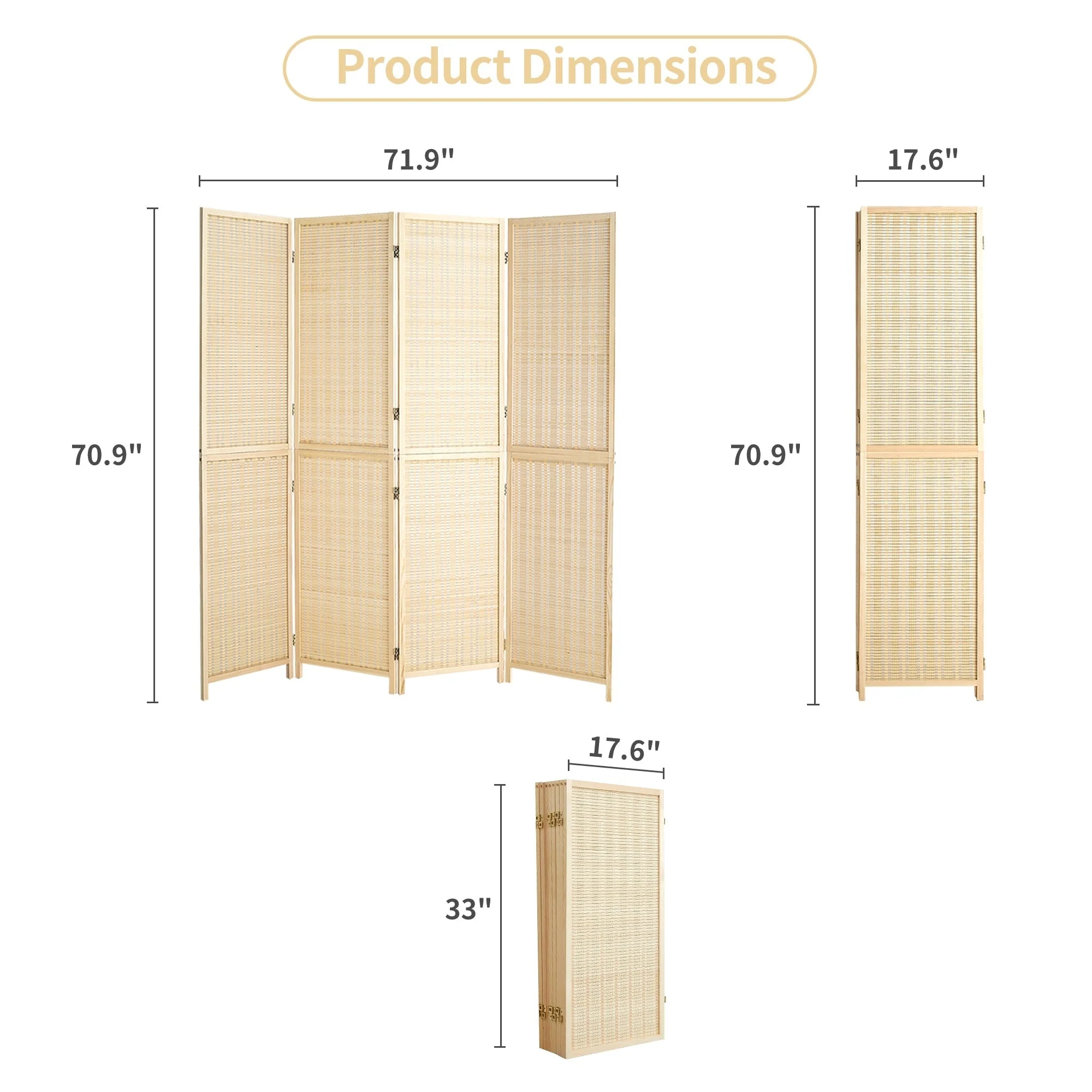 4-Panel Bamboo Folding Partition Screen 6FT Detachable Room Divider - Image 15