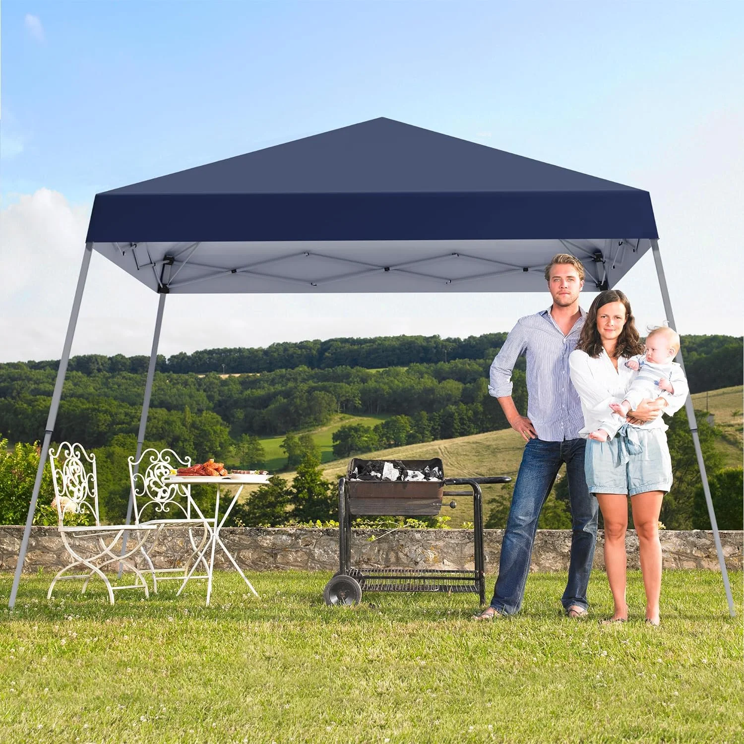 Canopy Tent, 10X10 FT Pop Up Canopy Outdoor Instant Tent Slant Legs with Carrying Bag, Portable Gazebo Shelter for Patio Deck Garden and Beach - 8X8 FT Canopy Cover (Dark Blue) - Image 9