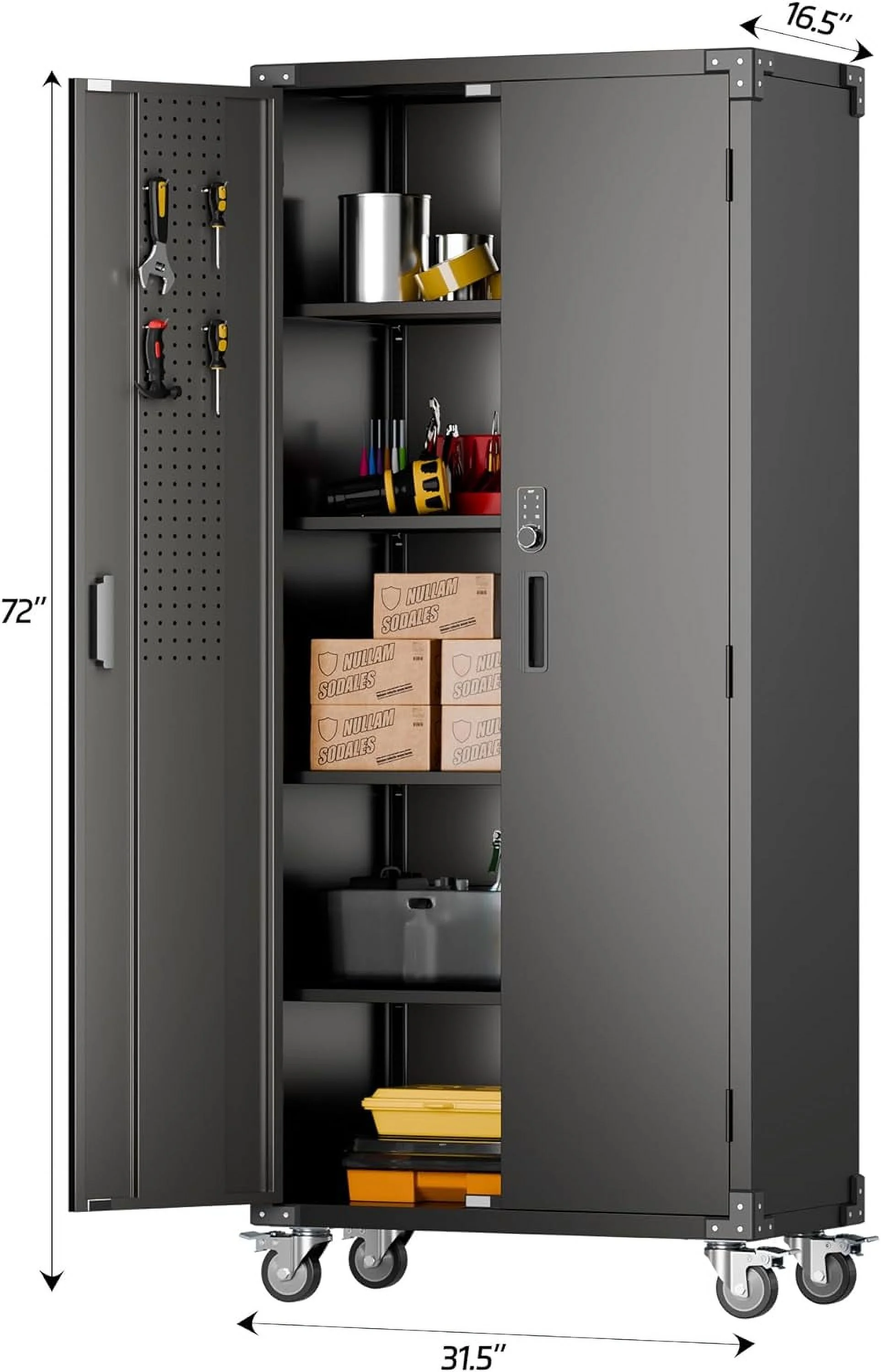 Aobabo Metal Storage Cabinet with Lock,Garage Storage Cabinet with Wheels,72In Steel Storage Cabinet for Garage Home Storage, Black Required-Assembly - Image 203