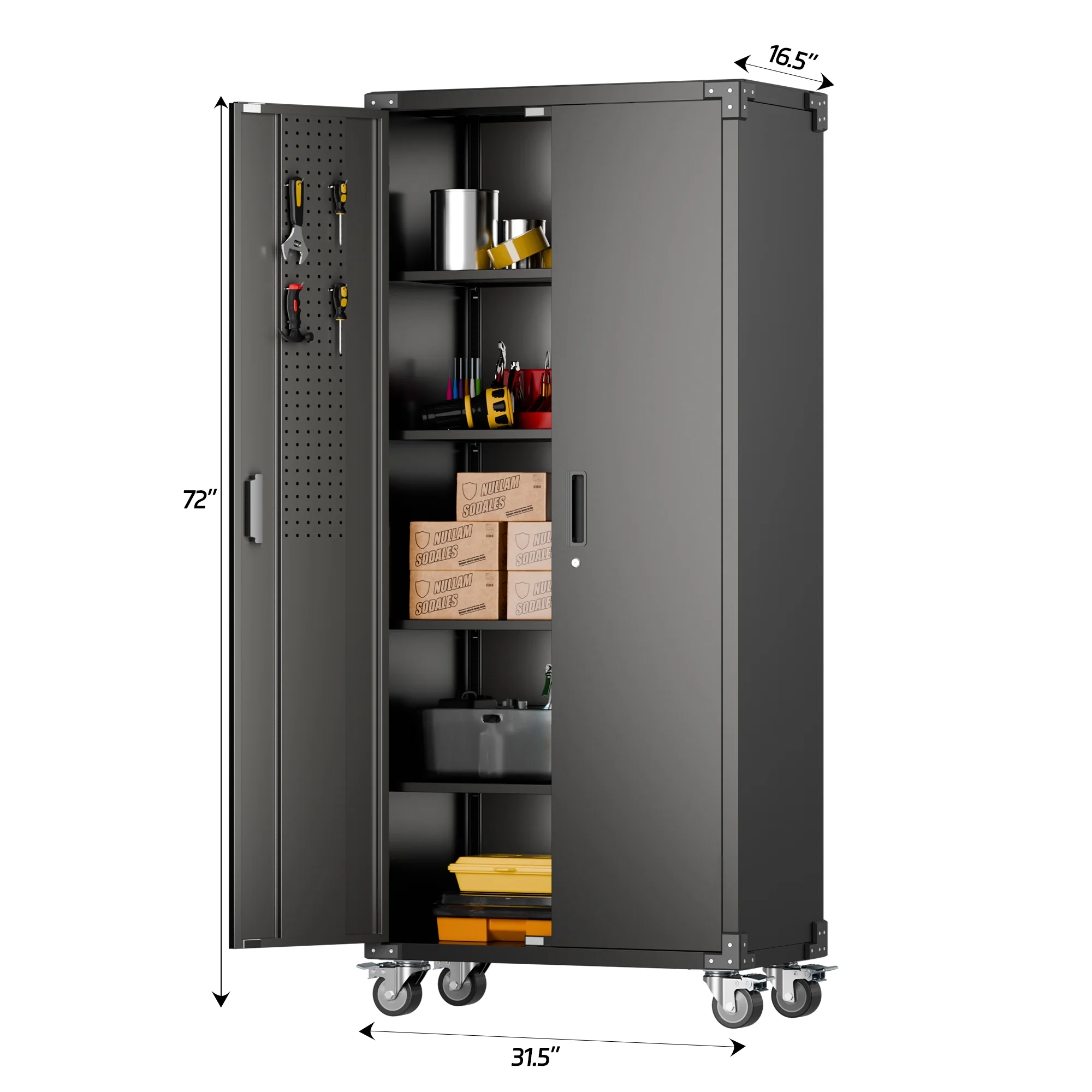 Aobabo Metal Storage Cabinet with Lock,Garage Storage Cabinet with Wheels,72In Steel Storage Cabinet for Garage Home Storage, Black Required-Assembly - Image 196