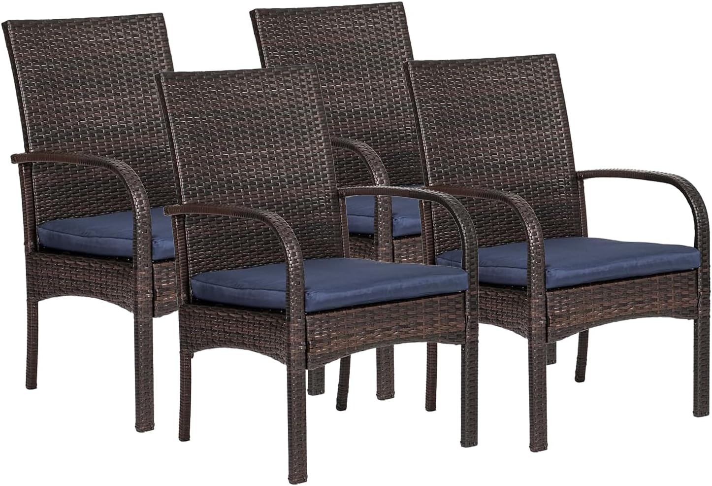 Outdoor Wicker Patio Dining Chairs with Padded Cushions Set of 2: Porch Rattan Chairs Club Chairs with High Back and Deep Seating 350lbs, Brown