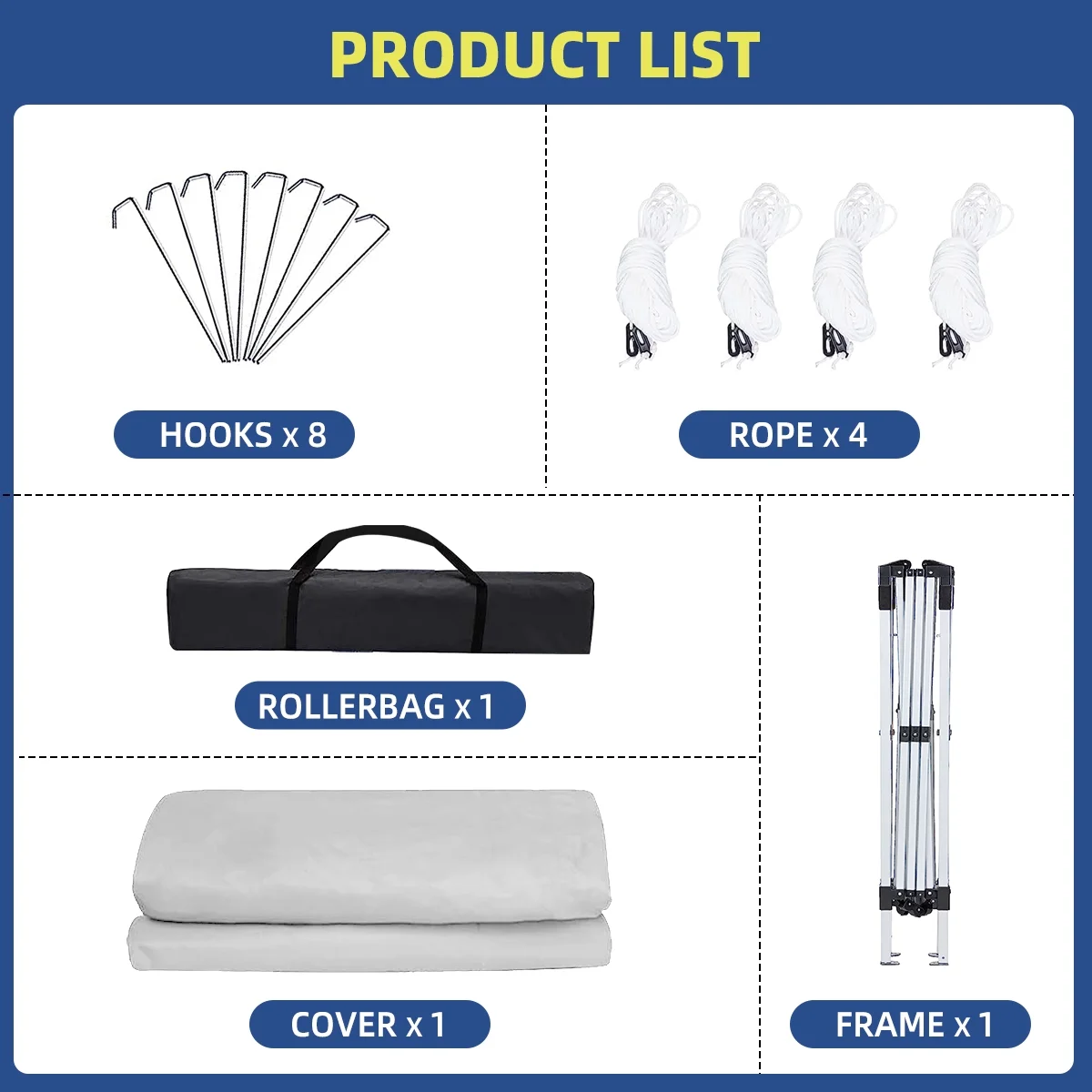 10x10 Pop Up Canopy Tent With Durable Silver Coated Cover And Adjustable Slant Legs, Easy Setup Outdoor Patio Instant Sun Shelter - Blue, Included 1 x Storage Carry Bag, 4 x Guylines, 8 x Stakes - Image 18