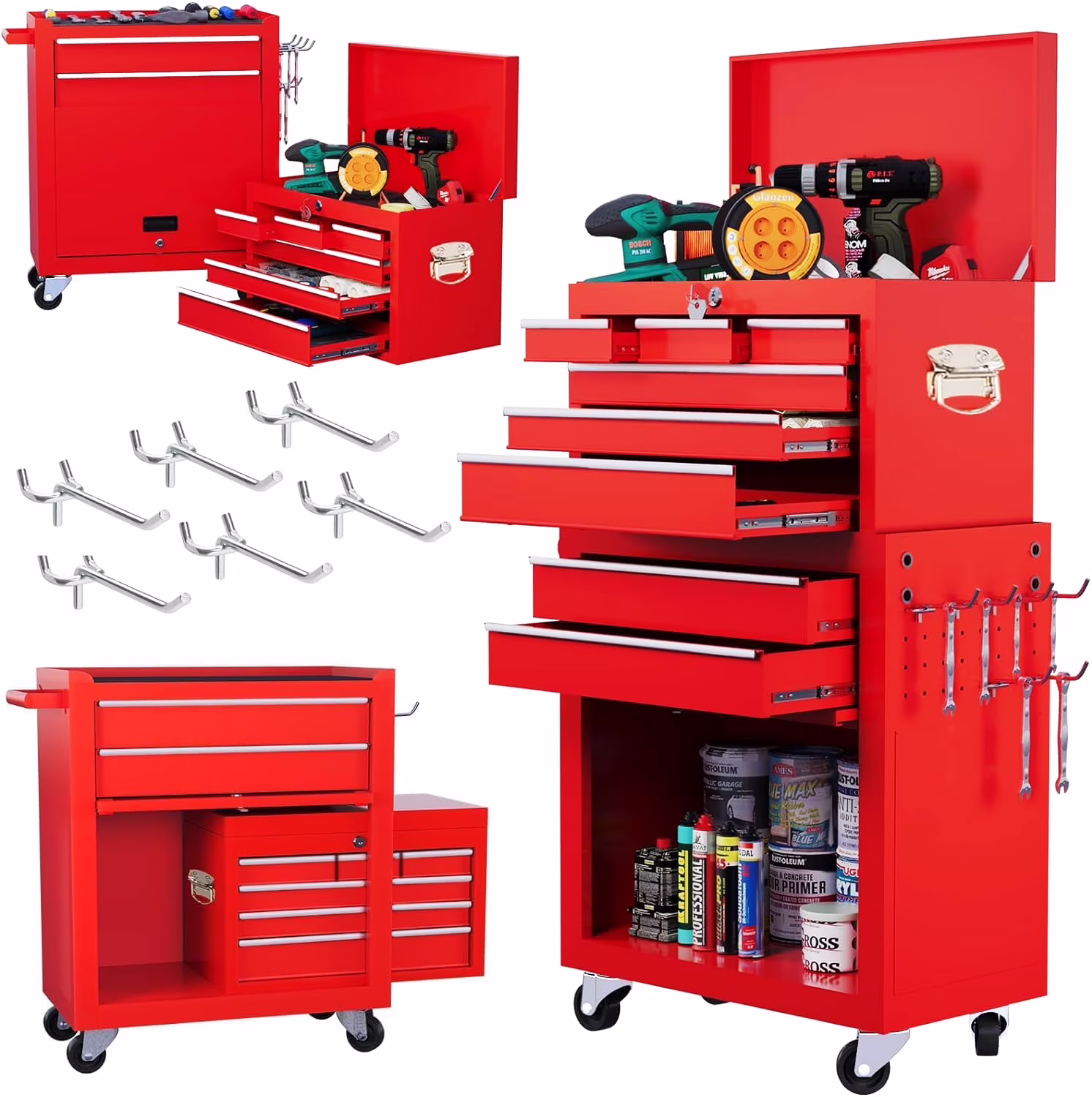 Artbros 8-Drawer Rolling Tool Chest, Large Tool Cabinet with Wheels, Detachable Toolbox Storage for Garage, Repair Shop, Workshop, Black - Image 3